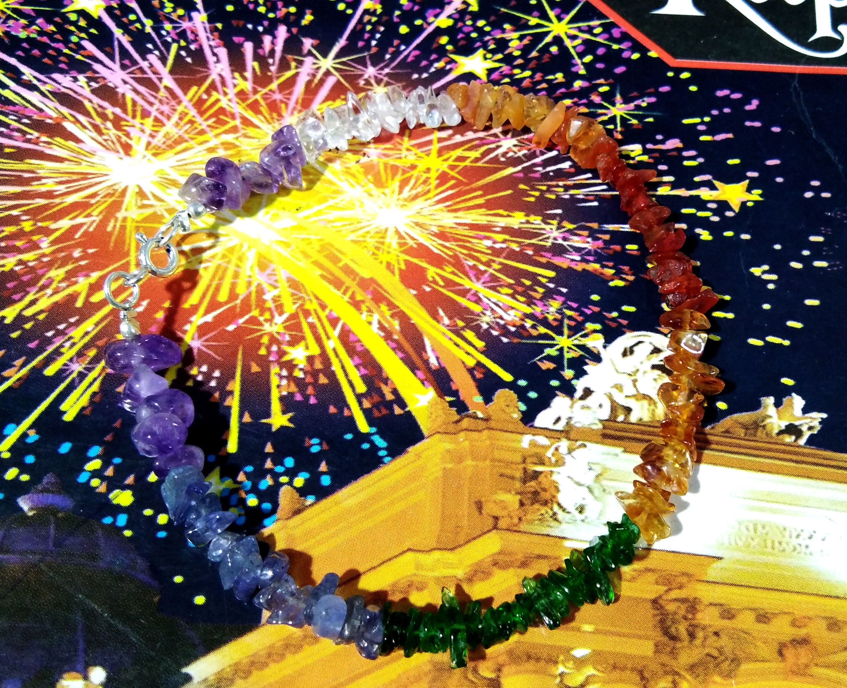 Natural Multi Rough Stone Chakras Healing Bracelet Jewelry, Real Raw Gemstone 925 Sterling Silver Beaded Gemstone Bracelet Gift For Women