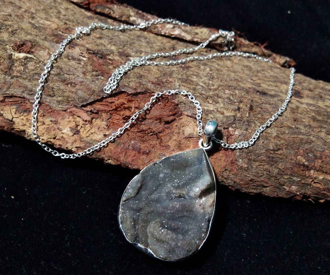 Natural Desert Druzy Gemstone Pendant, 925 Silver Pendant, Desert Druzy Chain Pendant Necklace, Handmade Pendant Girls/Women Wedding Gift