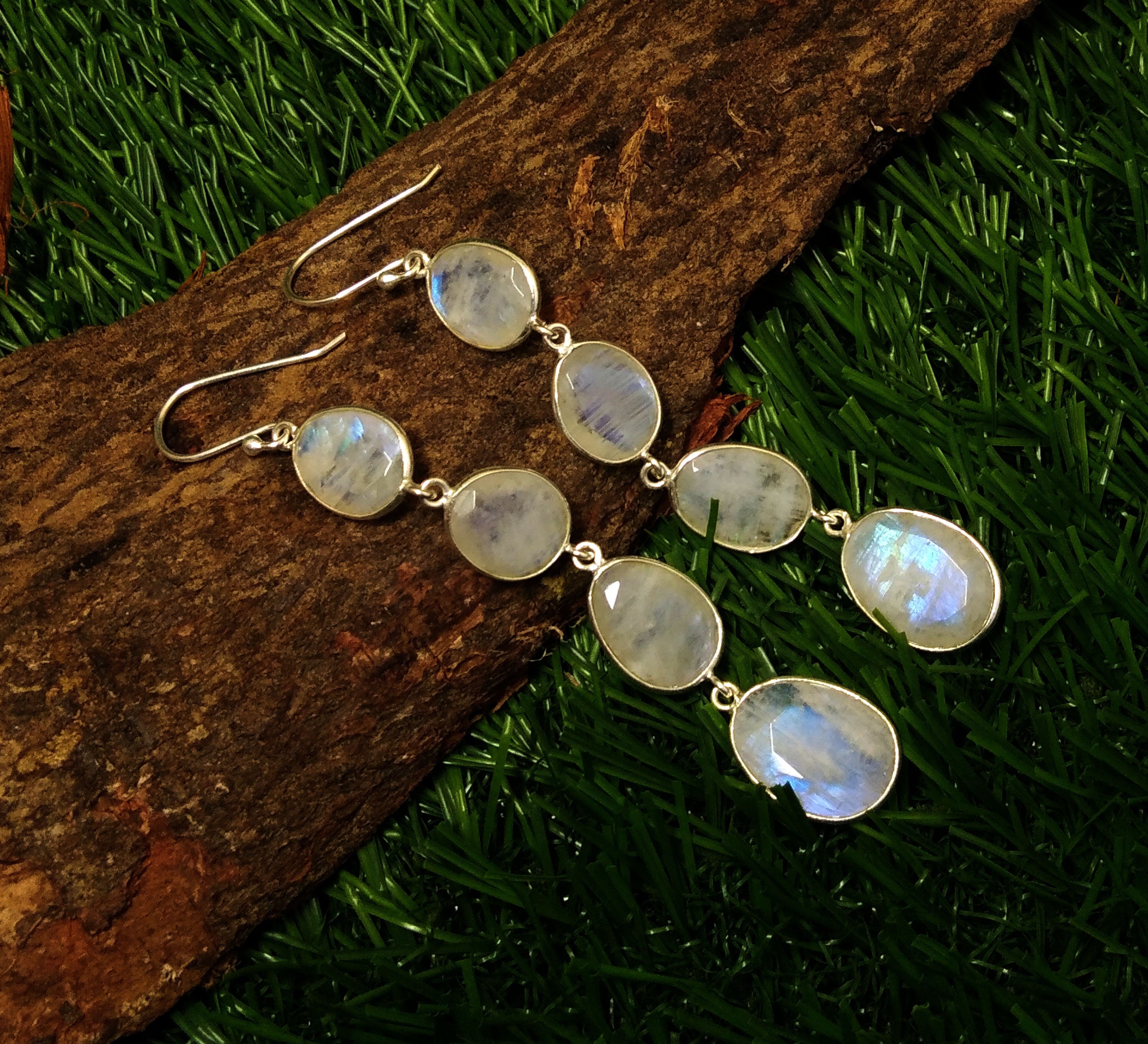 Natural Rainbow Moonstone Blue Fire Stone Earring, 925 Solid Starling Silver Earring, Moonstone Fancy Shape Stone Size 16x12 mm to 12x9 mm