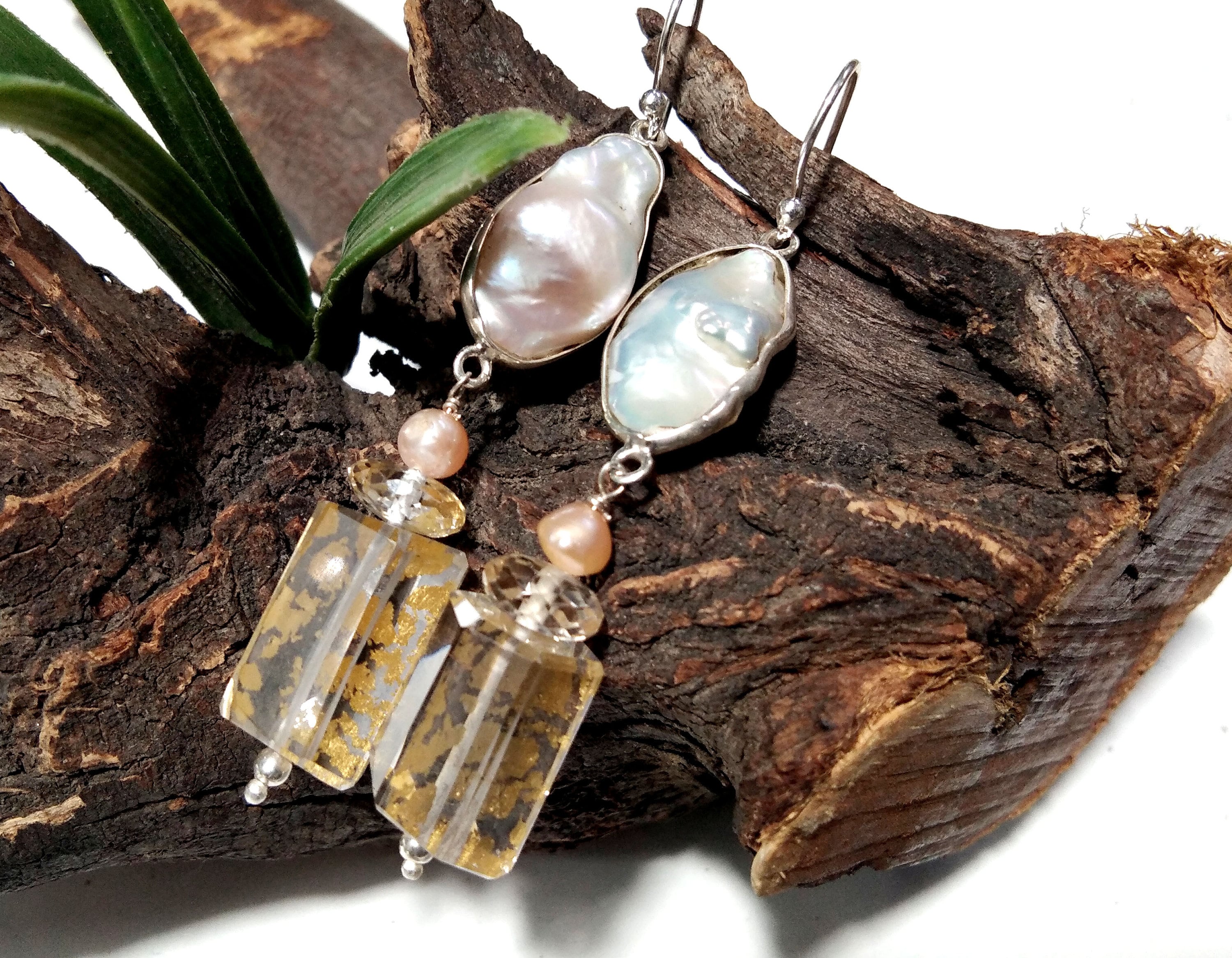 Amazing Color 100% Natural Doublet Gemstone Crystal & Pearl Multi Gemstone Earrings, With 925 Starling Silver Jewelry For Gifts Girls/Women