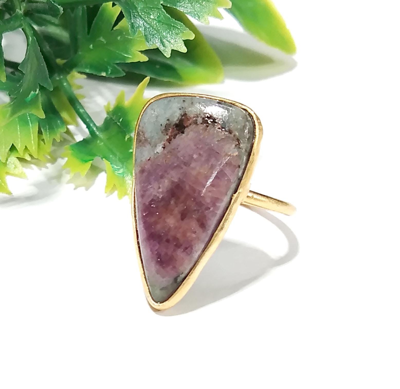 Ruby Zoisite Ring, 925 Starling Silver Gold Plated Ring, Beautiful Ruby Zoisite Stone Size 24x14mm Handmade Ring Gift Mother’s day Ring