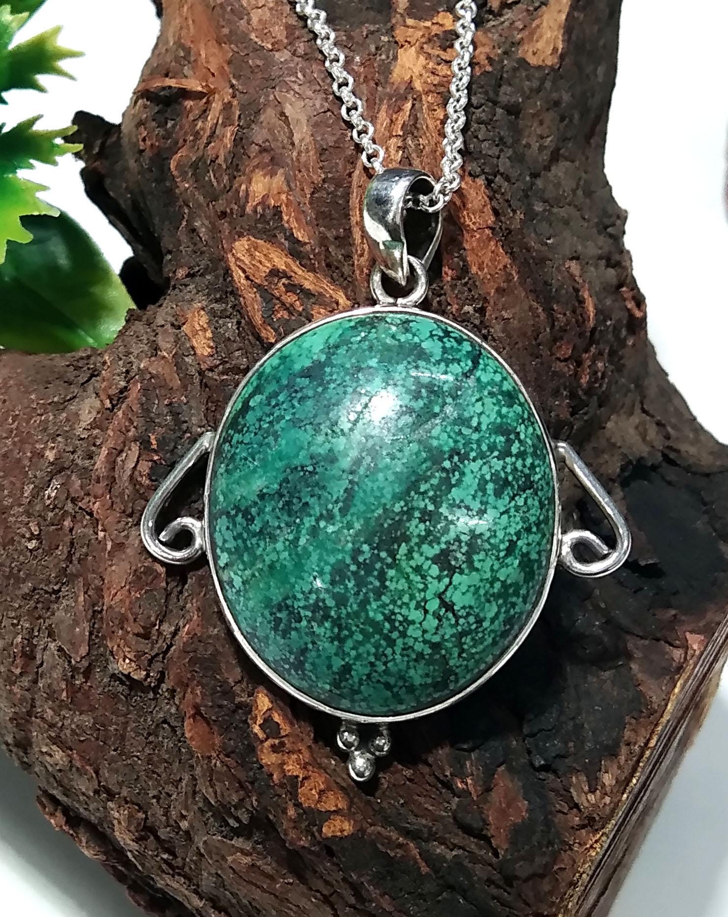 Turquoise Gemstone Pendant Chain Necklace, 925 Starling Silver Pendant Jewelry, Natural Tibetan Turquoise Stone Pendant, Gift For Men/Women.