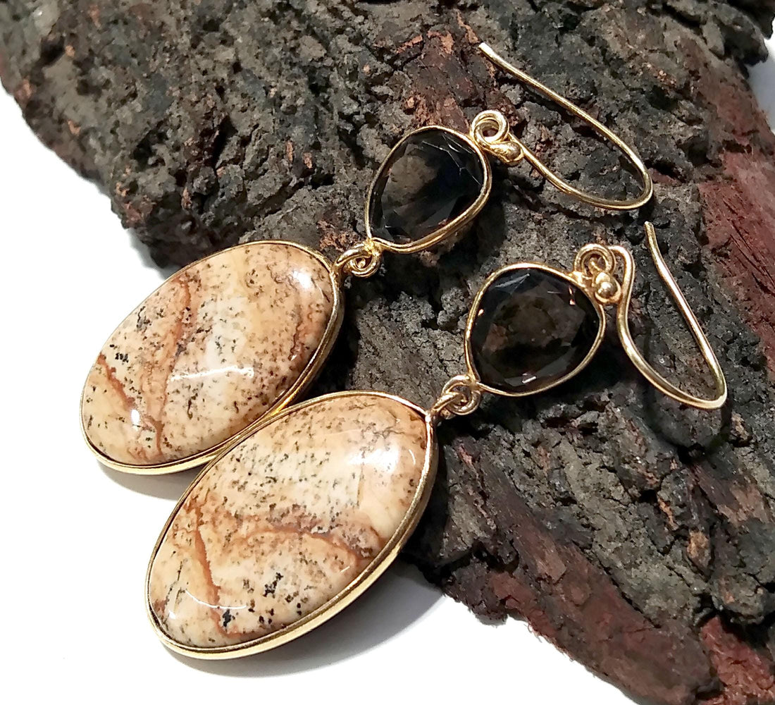 Natural Pitcher Jasper/Smoky Quartz Gemstone Earring, 925 Sterling Silver Earring Drop Dangle Stone Earring, Gift Wedding Earring Jewelry