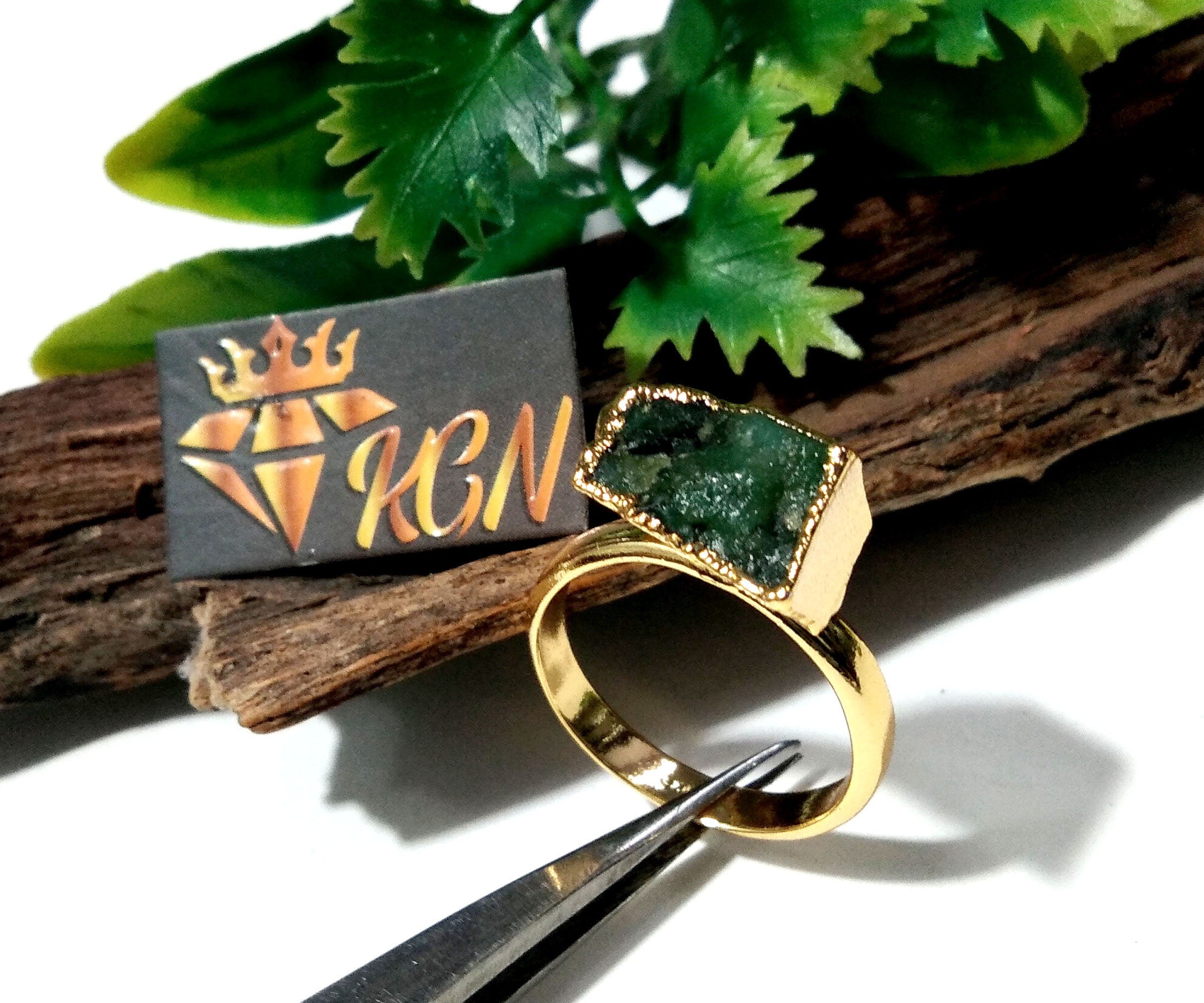 Natural Emerald Raw Gemstone Ring, Solid 925 Sterling Silver With Gold Plated Ring, Emerald Stone Size 15x10 mm Handmade Gift Statement Ring