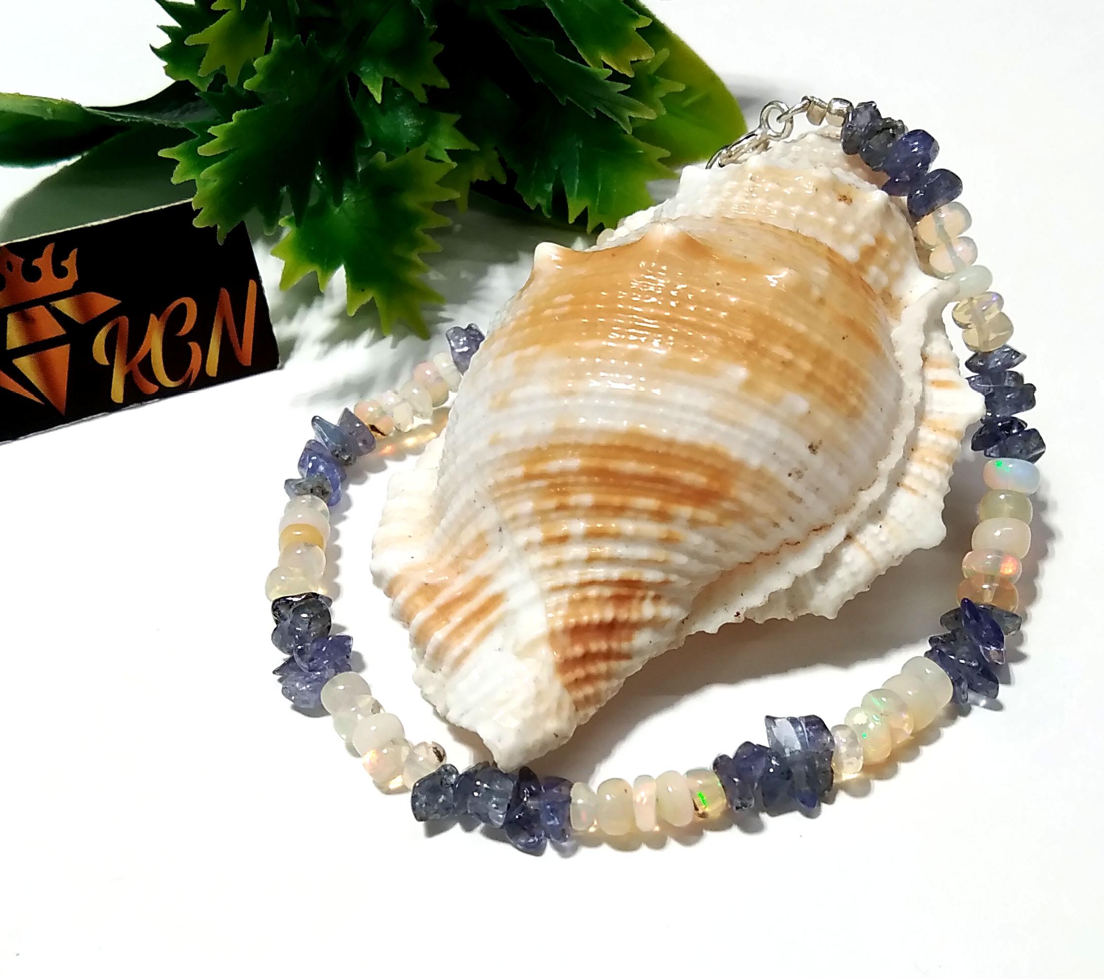 Natural Tanzanite And Ethiopian Opal Bracelet, Flashy Opal Gemstone Bracelet, December Birthstone Gift, Handmade Opal Jewelry, Gift For Her