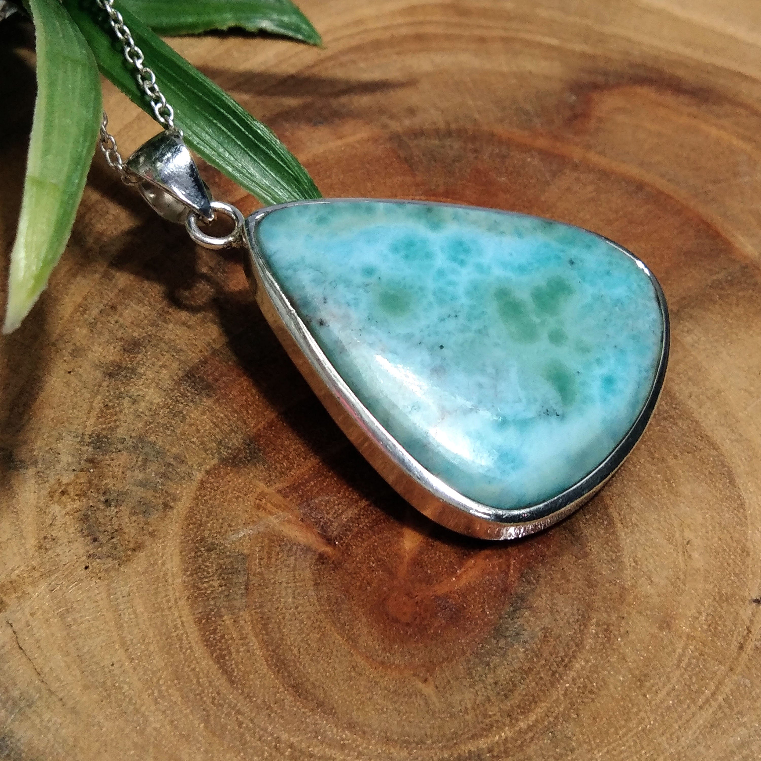 Natural Larimar Gemstone Chain Pendant Necklace, 925 Starling Silver Pendant, Handmade Jewelry Wonderful Larimar Stone Size 37x32 mm Pendant