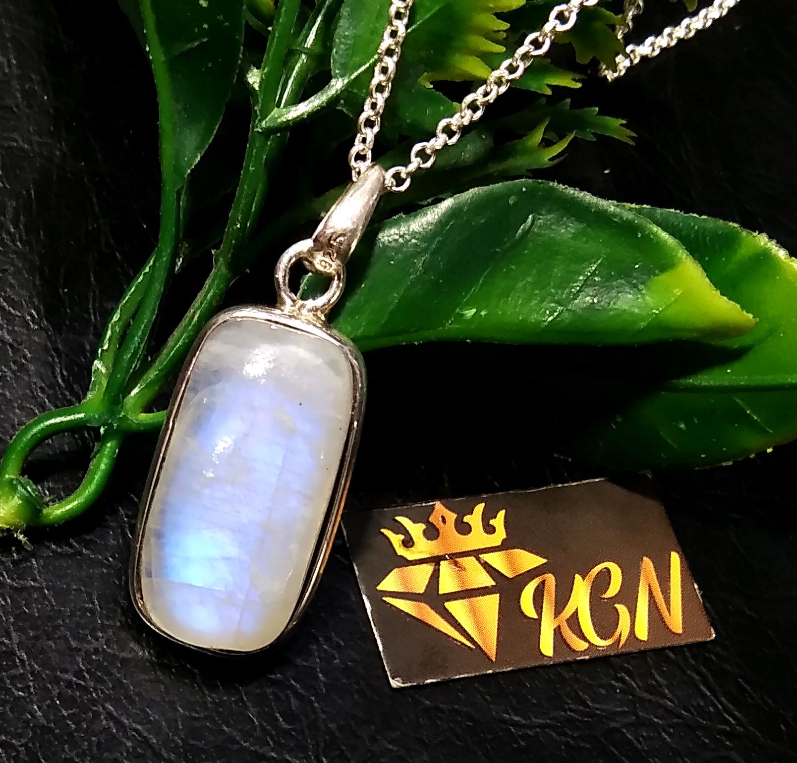 Natural Rainbow Moonstone Pendant, 925 Starling Silver Pendant Chain Necklace, Handmade Jewelry Stone Size 20x13 mm Gift Wedding Pendant
