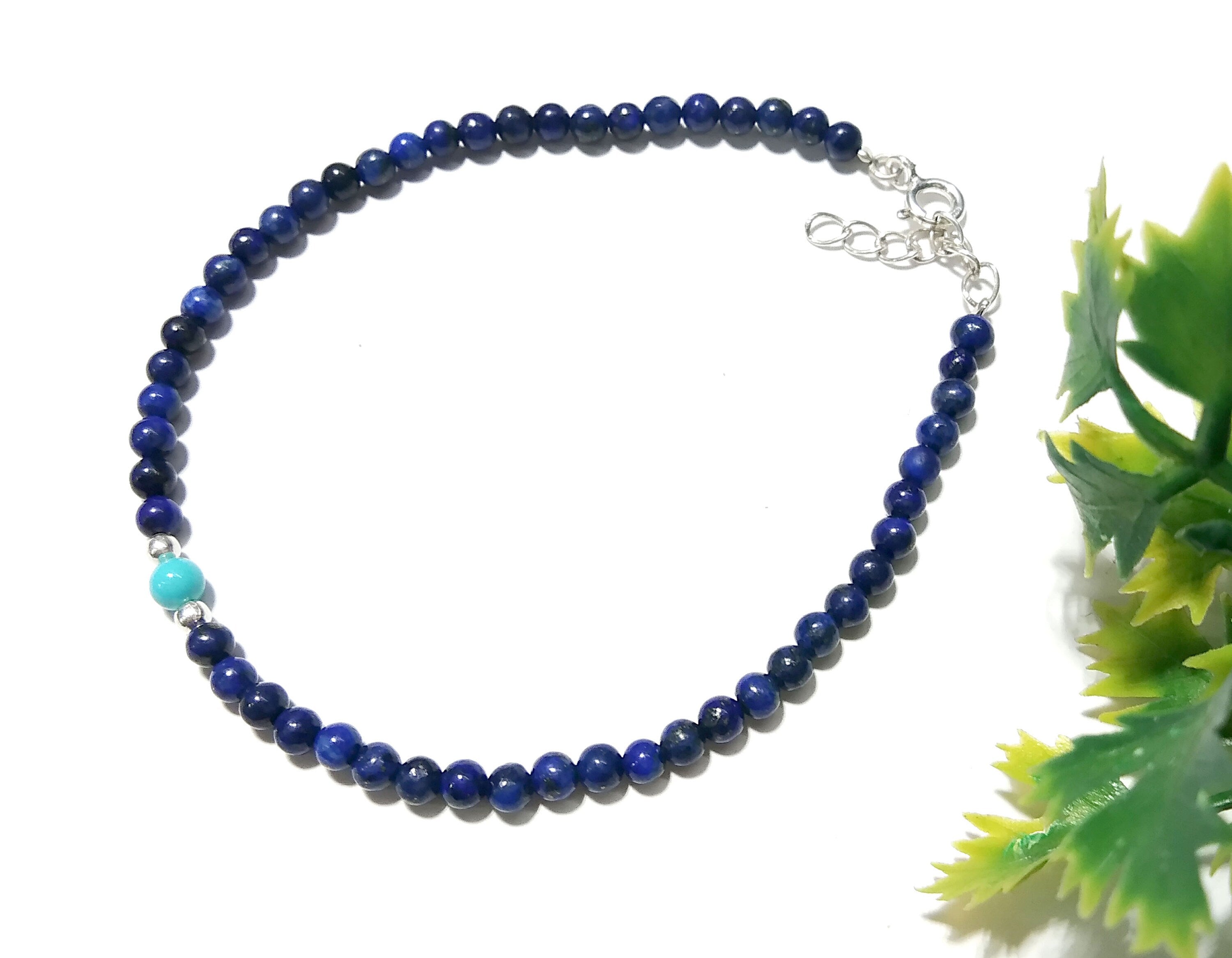 Lapis Lazuli And Turquoise Bracelet, Natural Lapis Lazuli Gemstone Bracelet, 925 Solid Sterling Silver Stone Bracelet, Handmade Jewelry Gift