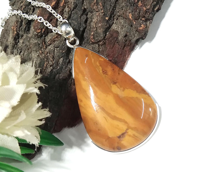 Natural Yellow Jasper Pendant, 925 Sterling Silver Pendant Chain Necklace, Gemstone Jasper Jewelry, Handmade Silver Pendant For Wedding Gift