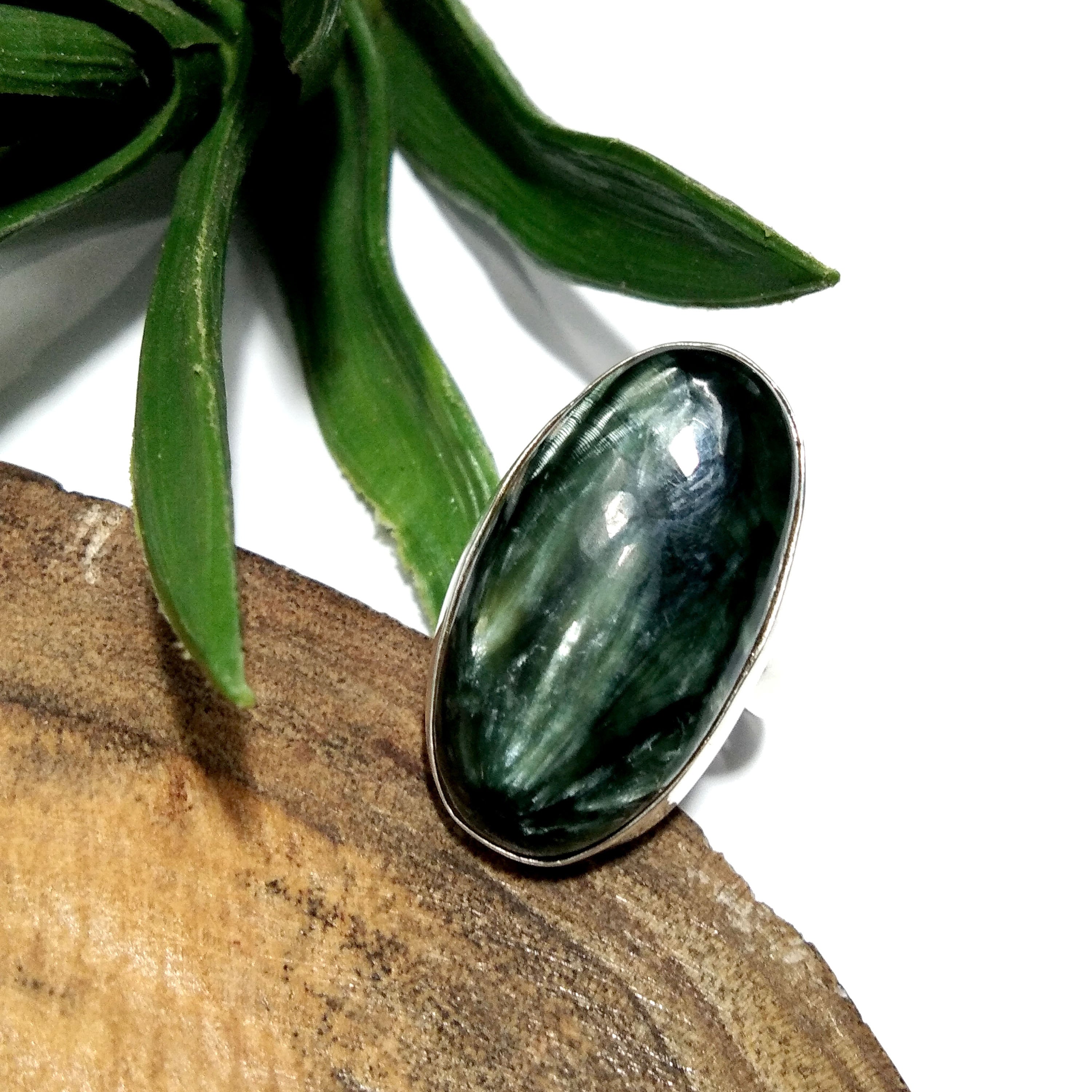 Natural Green Seraphinite Gemstone Ring, 925 Solid Sterling Silver Ring, Seraphinite Stone Size 27x15 mm Handmade Gift independence day Ring