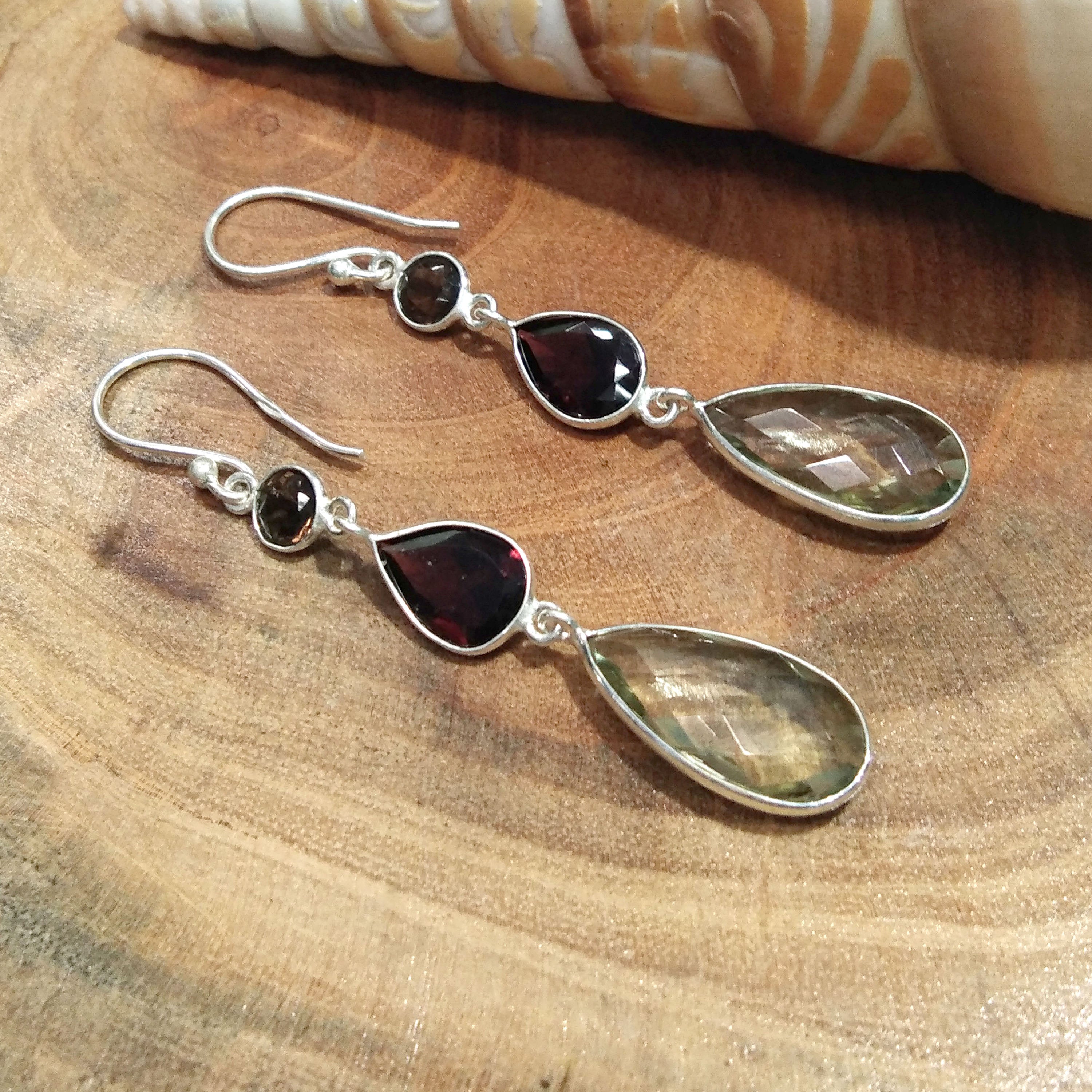 Natural Red Garnet / Green Amethyst Gemstone Earring, 925 Solid Starling Silver Earring, Stone Size 17x9mm to 9x6mm Gift Bridesmaid Earring