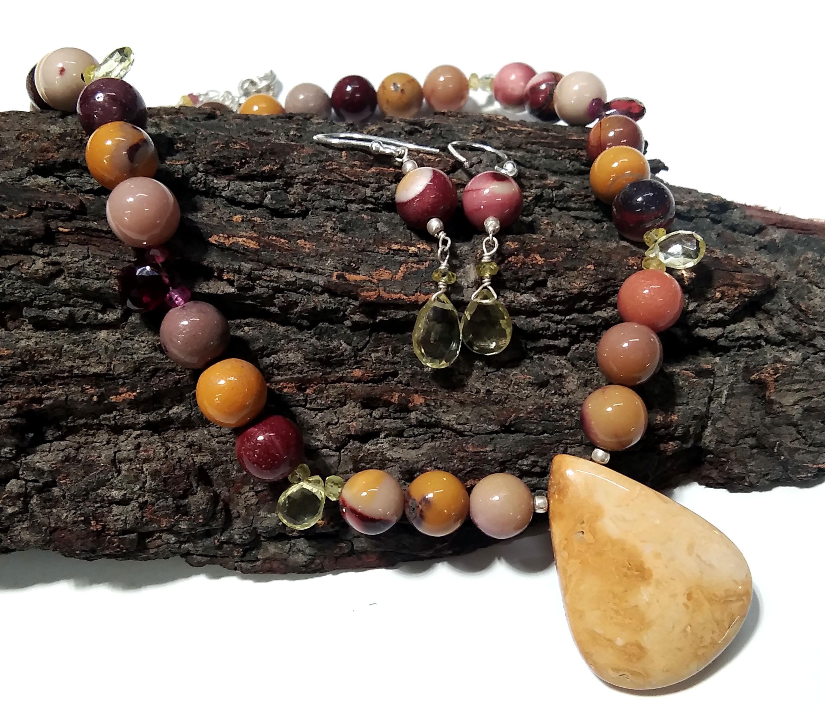 Very Good Natural Mookaite/Lemon Quartz Stone Beads Necklace Set Jewelry, 925 Sterling Silver Necklace Beaded Necklace Statement For Gift