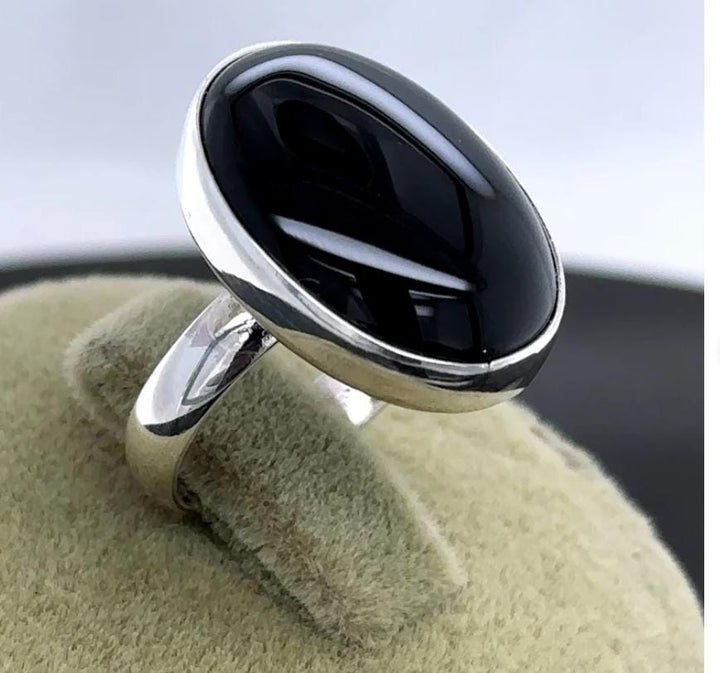 Natural Black Onyx Gemstone Ring, Solid 925 Sterling Silver Ring, Amazing Black Onyx Stone Shape Oval Handmade Ring, Gift Birthday Ring