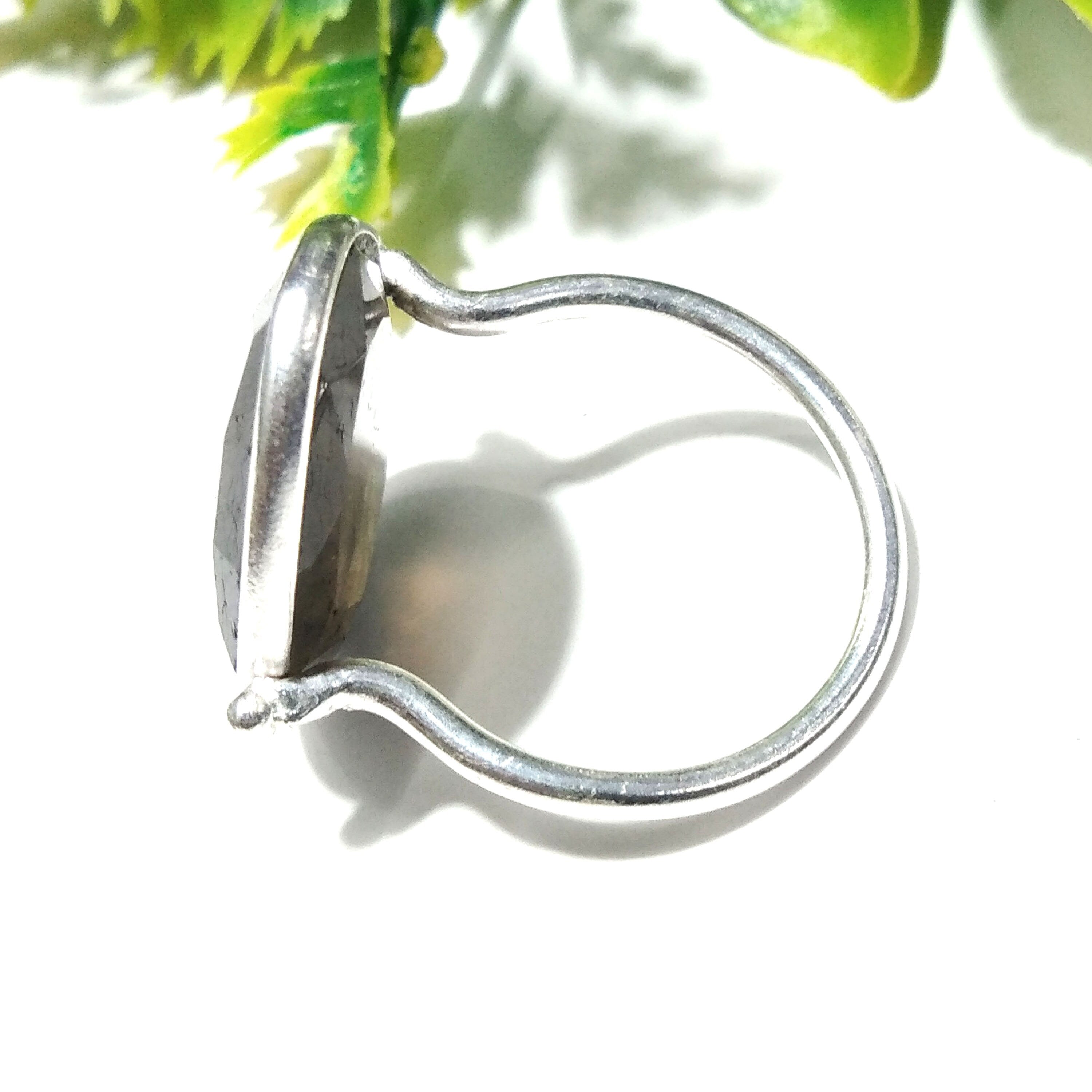 Natural Labradorite Checker Cut Stone Ring, 925 Starling Silver Ring, Stone Size 20x15 mm Green Fire Labradorite Ring, Gift Birthday Ring