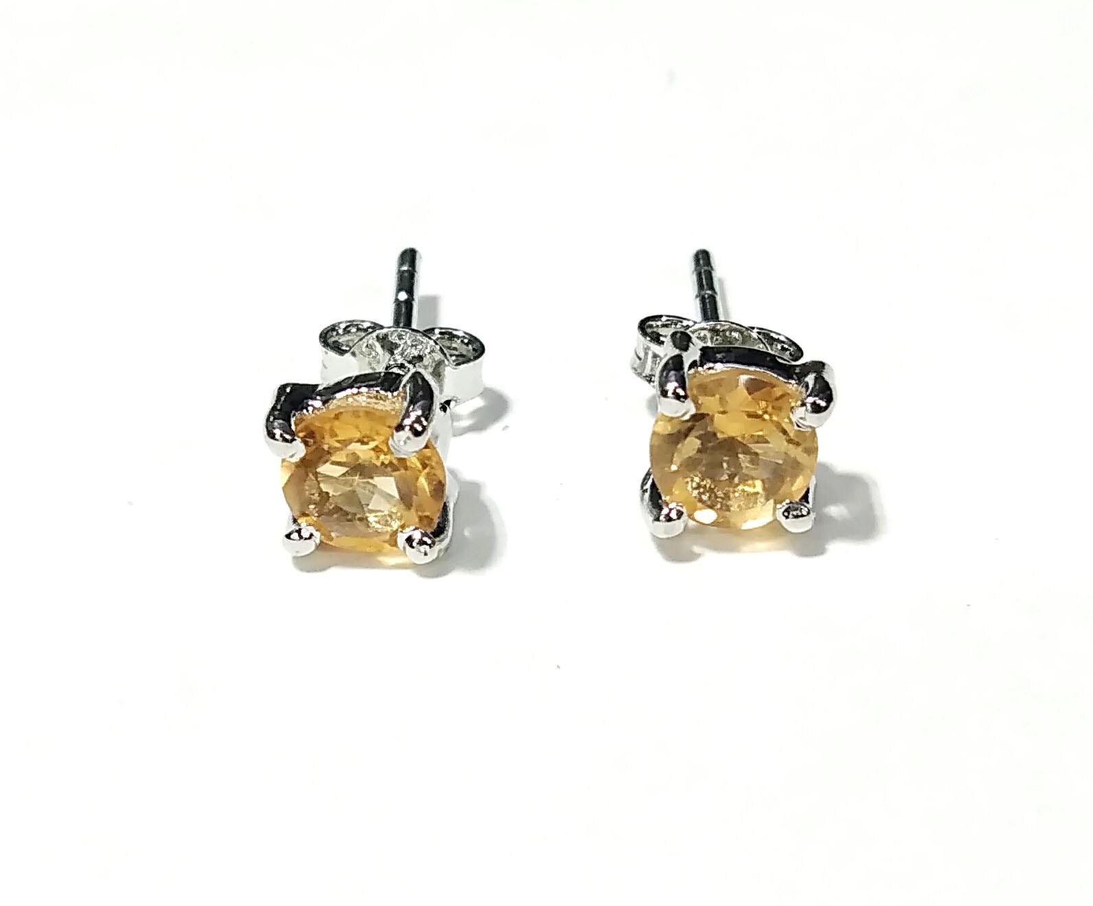 Natural Citrine Stud Earrings, 925 Starling Silver Jewelry Earring, Amazing Citrine Gemstone Round Shape Stone Size 5x5mm Gift For Her