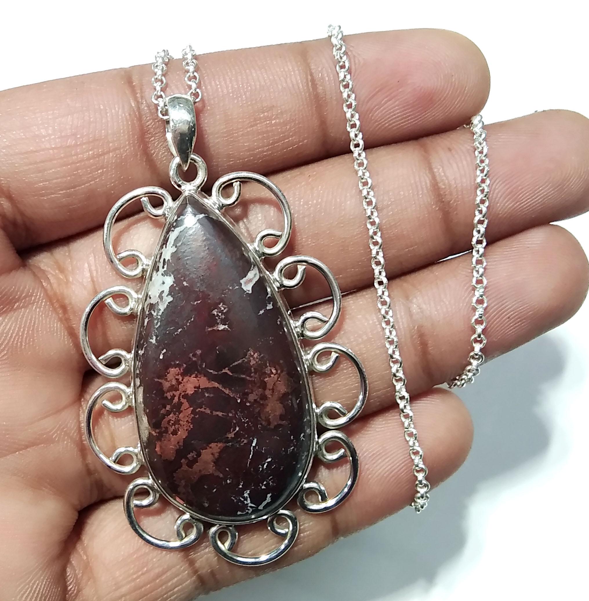 Copper Dolomite Gemstone Pendant, 925 Sterling Silver Copper Dolomite Pendant Chain Necklace, Amazing Design Good Making Stone Pendant