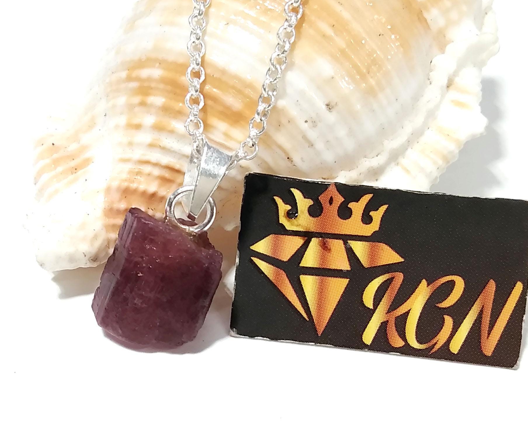 Natural Pink Tourmaline Raw Gemstone Pendant, Solid 925 Starling Silver Pendant Chain Necklace, Jewelry Stone Size 12x11mm Gift Pendant