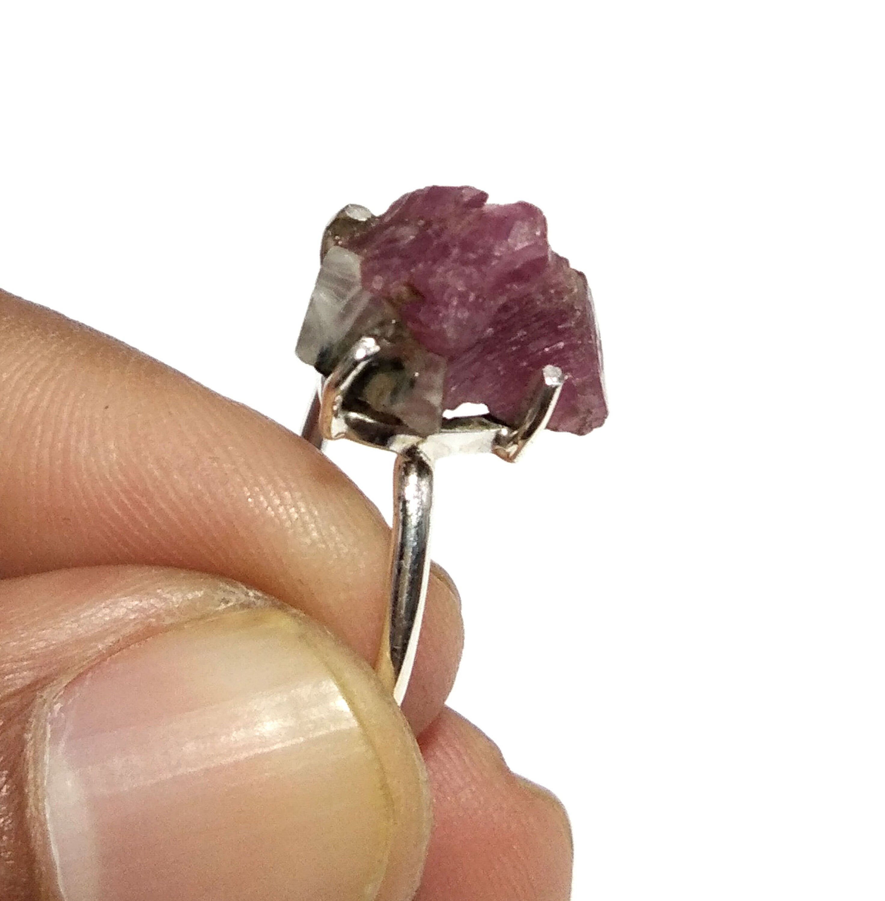 Natural Red Ruby Rough Gemstone Ring, 925 Solid Sterling Silver Ring, Red Ruby Stone Size 14x11 mm Handmade Ring, For Gift Birthday Ring