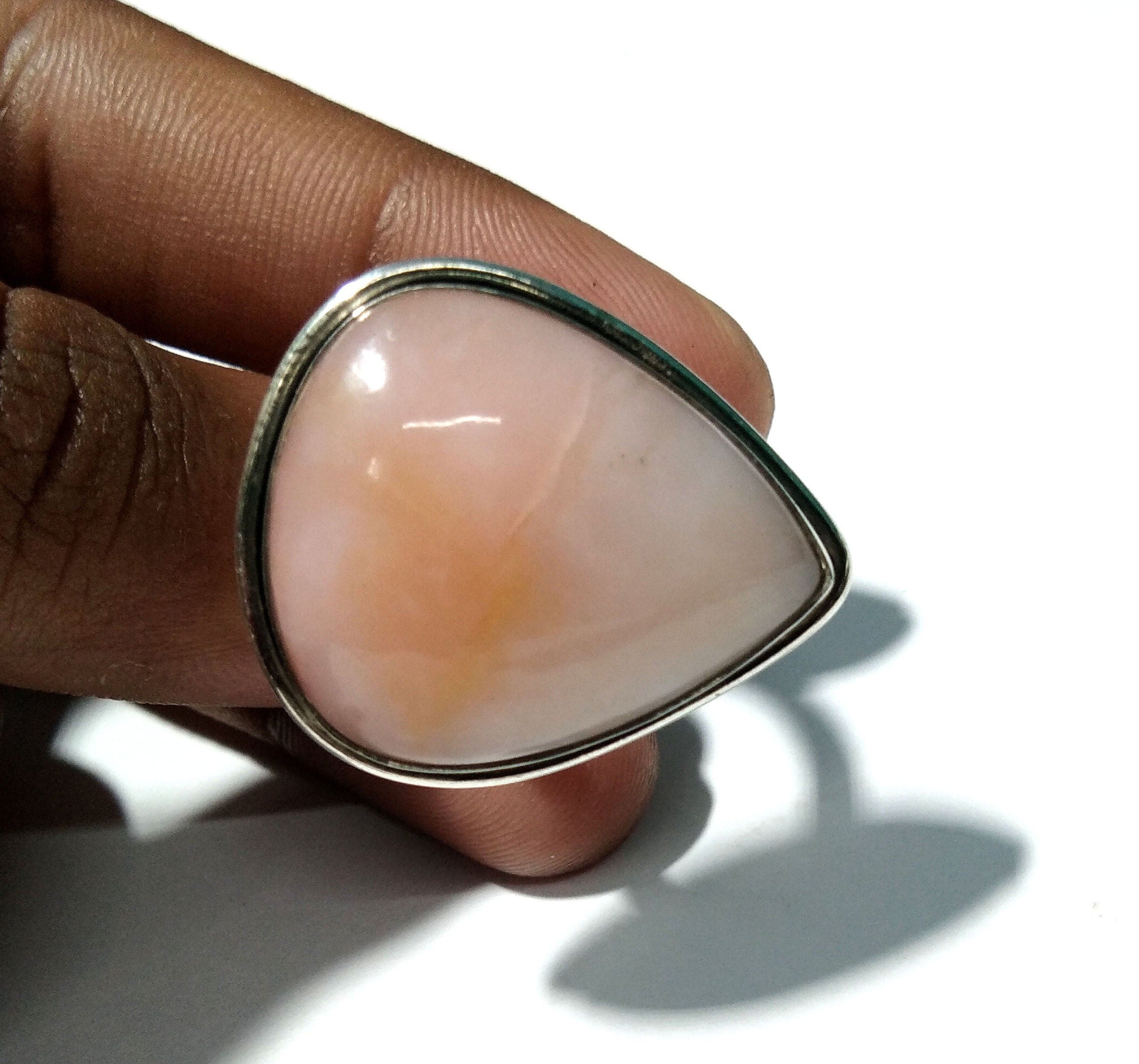Natural Pink Opal Cabochon Ring, 925 Starling Silver Rings, Very Beautiful Gemstone Pink Opal Stylish Silver Ring, For Girls & Women.