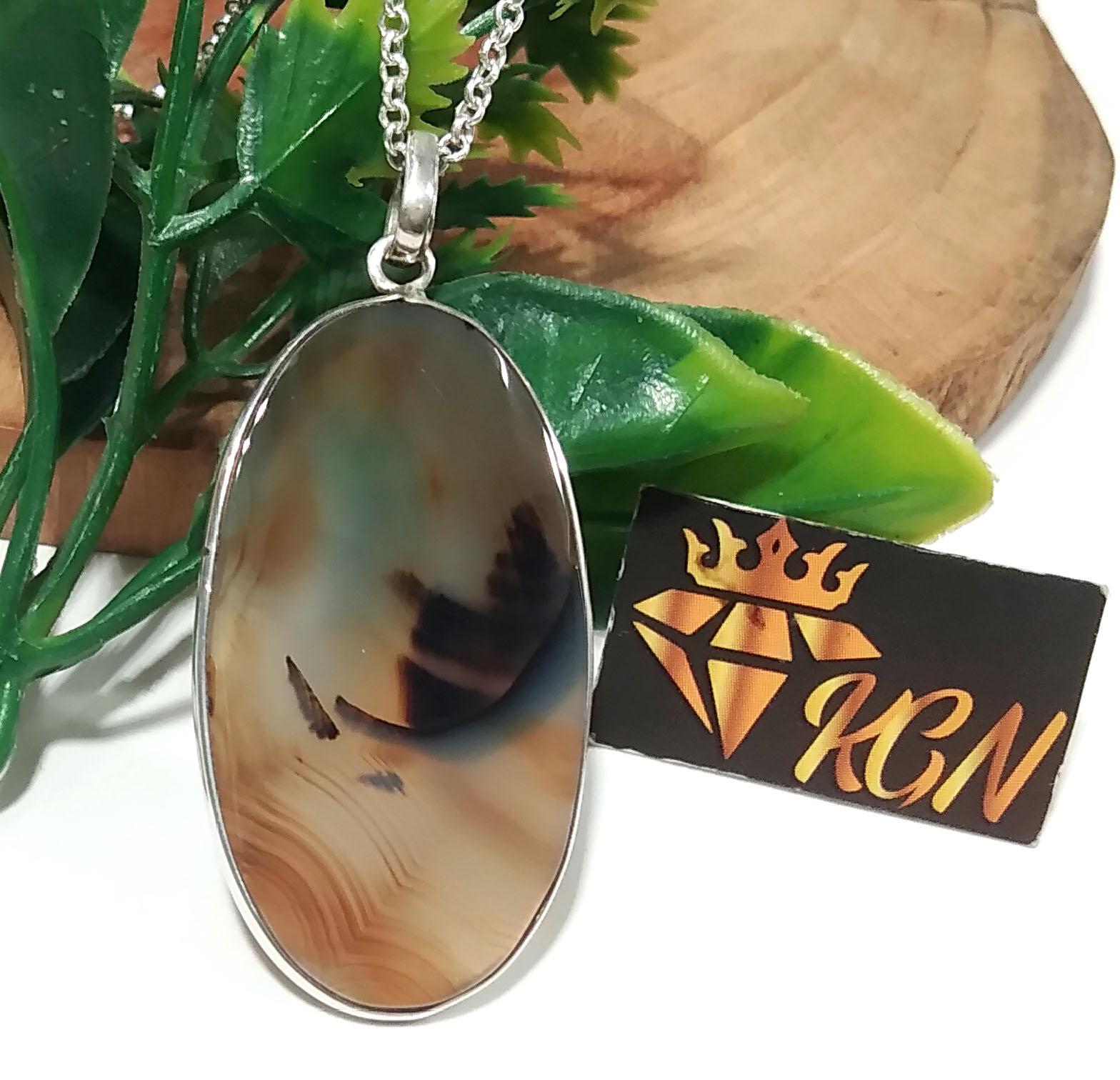 Natural Montana Agate Gemstone Pendant, 925 Starling Silver Pendant Necklace Chain, Handmade Jewelry Stone Size 40x22 mm Gift Pendant