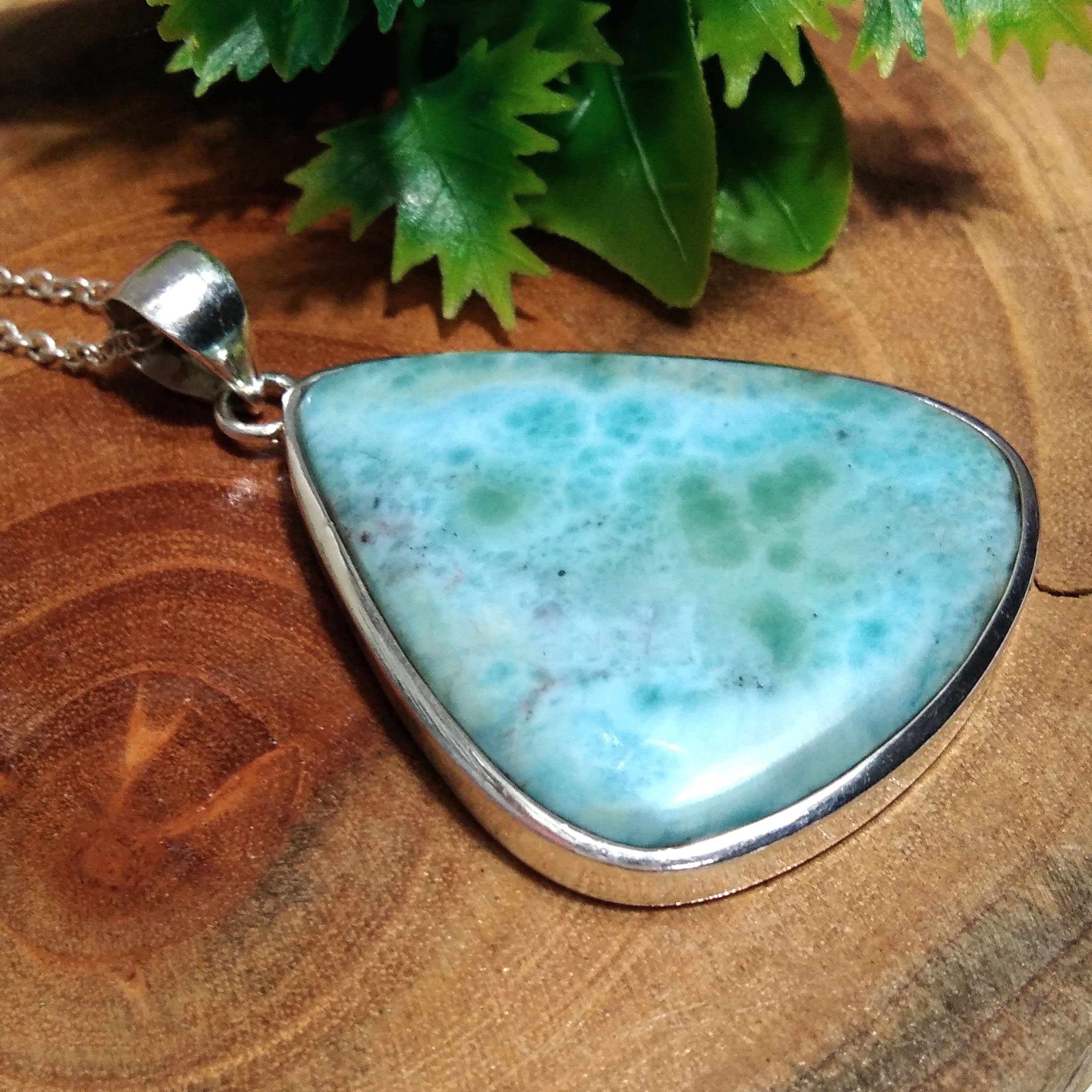 Natural Larimar Gemstone Chain Pendant Necklace, 925 Starling Silver Pendant, Handmade Jewelry Wonderful Larimar Stone Size 37x32 mm Pendant
