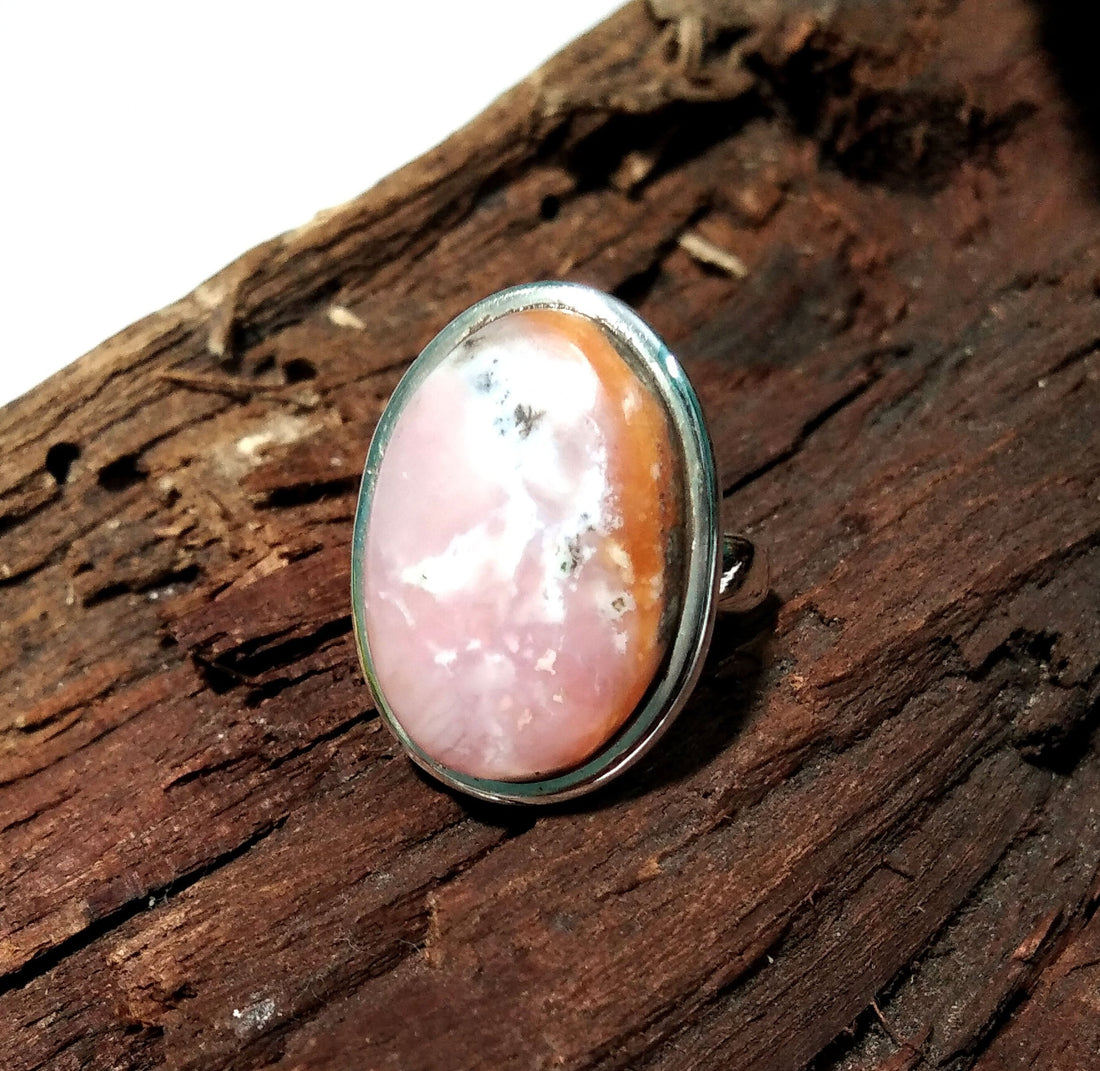Pink Opal Cabochon Ring, 925 Solid Starling Silver With Natural Gemstone Pink Opal Stylish Silver Ring, Handmade Gift For Girls & Women Ring
