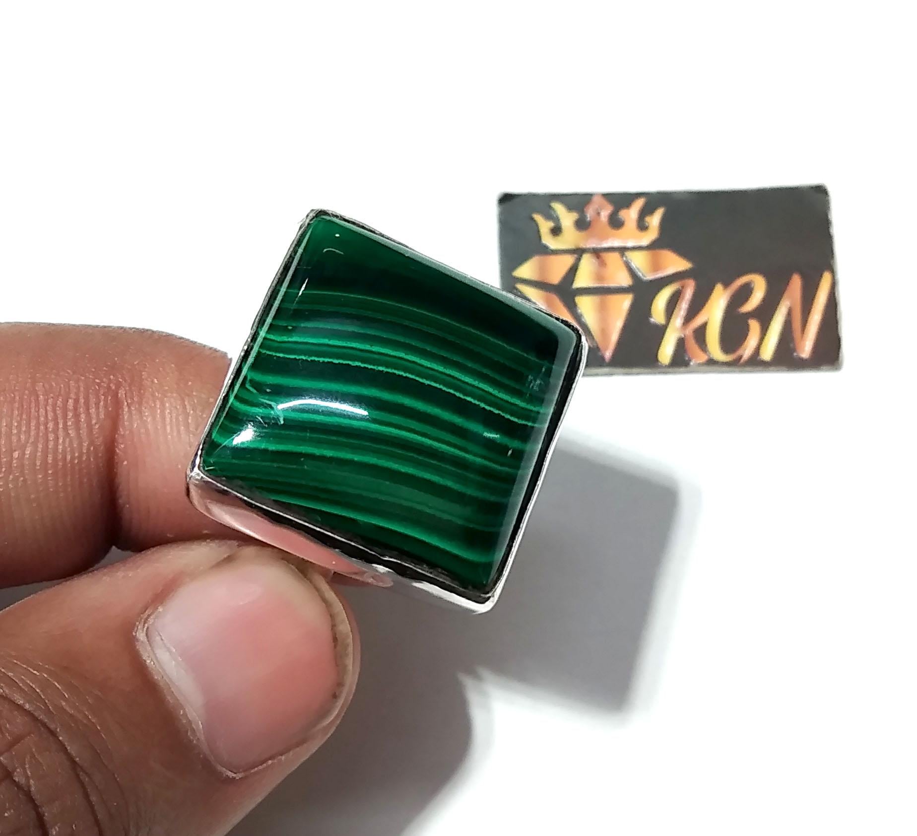 Natural Malachite Gemstone Ring, Solid 925 Sterling Silver Ring, Top Malachite Stone Size 20x20mm Handmade Statement Ring, Gift Wedding Ring