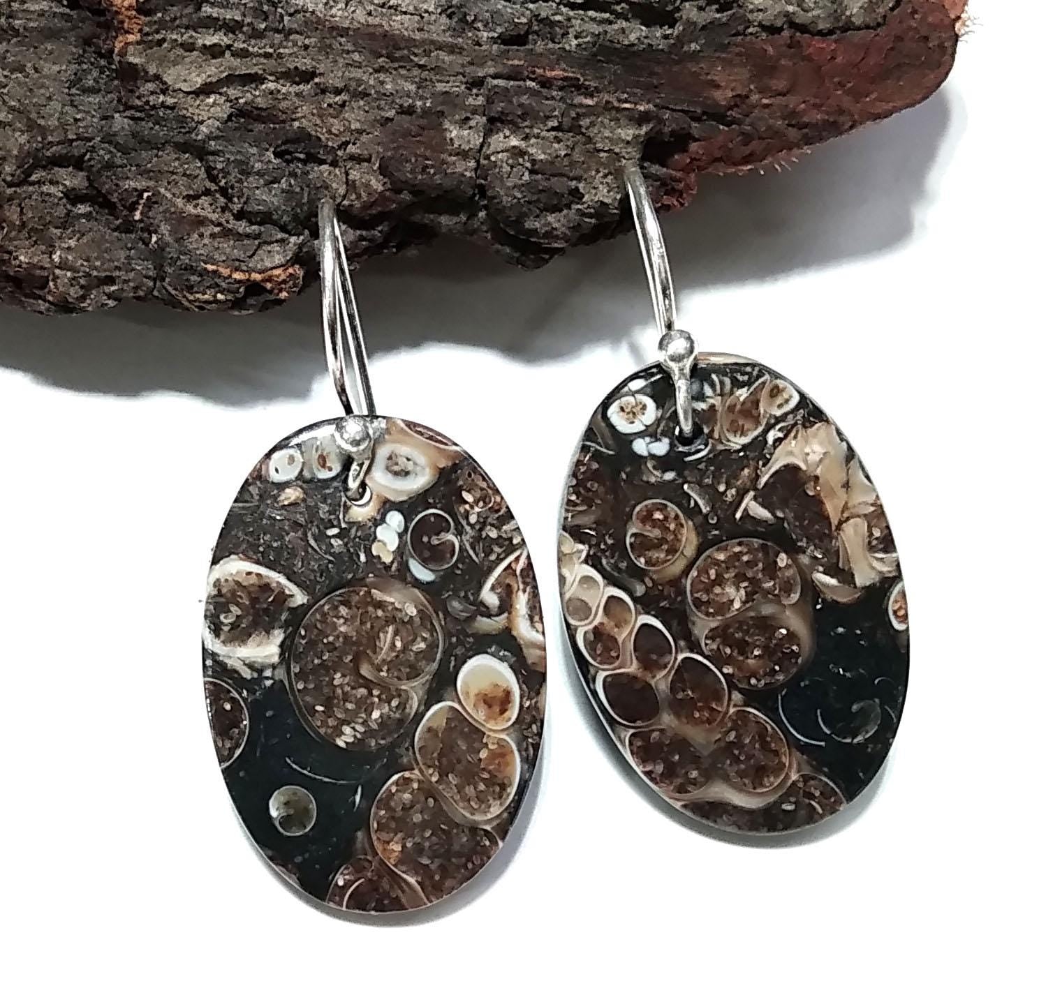 Natural Turritella Jasper Gemstone Earring, 925 Stirling Silver Earring, Very Beautiful Turritella Jasper Earring, For Girls/Women Earring
