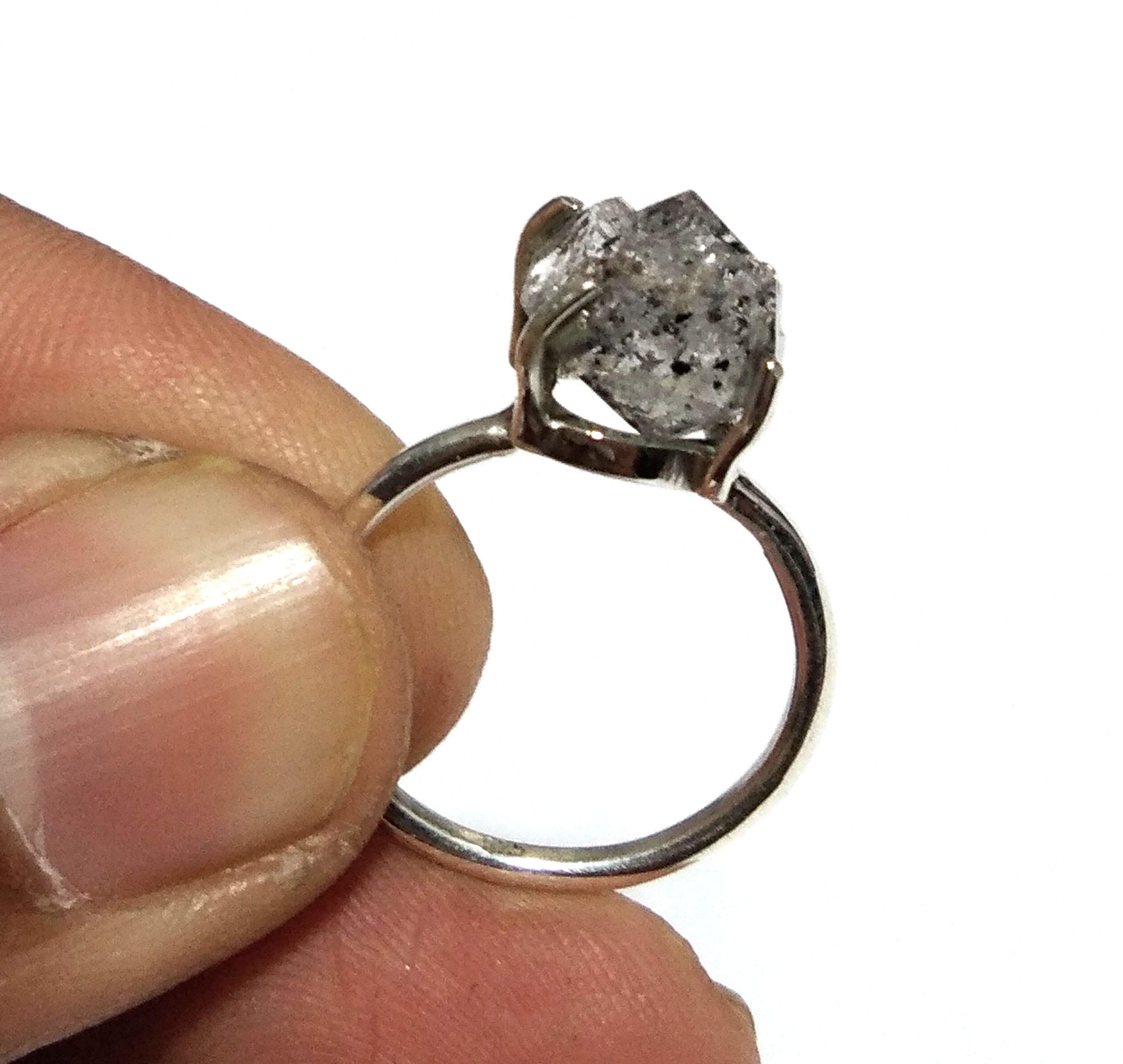Raw Herkimer Diamond Rough Gemstone Ring, Solid 925 Sterling Silver Ring, White Herkimer Diamond Stone Size 9x9 mm Handmade Gift Engagement