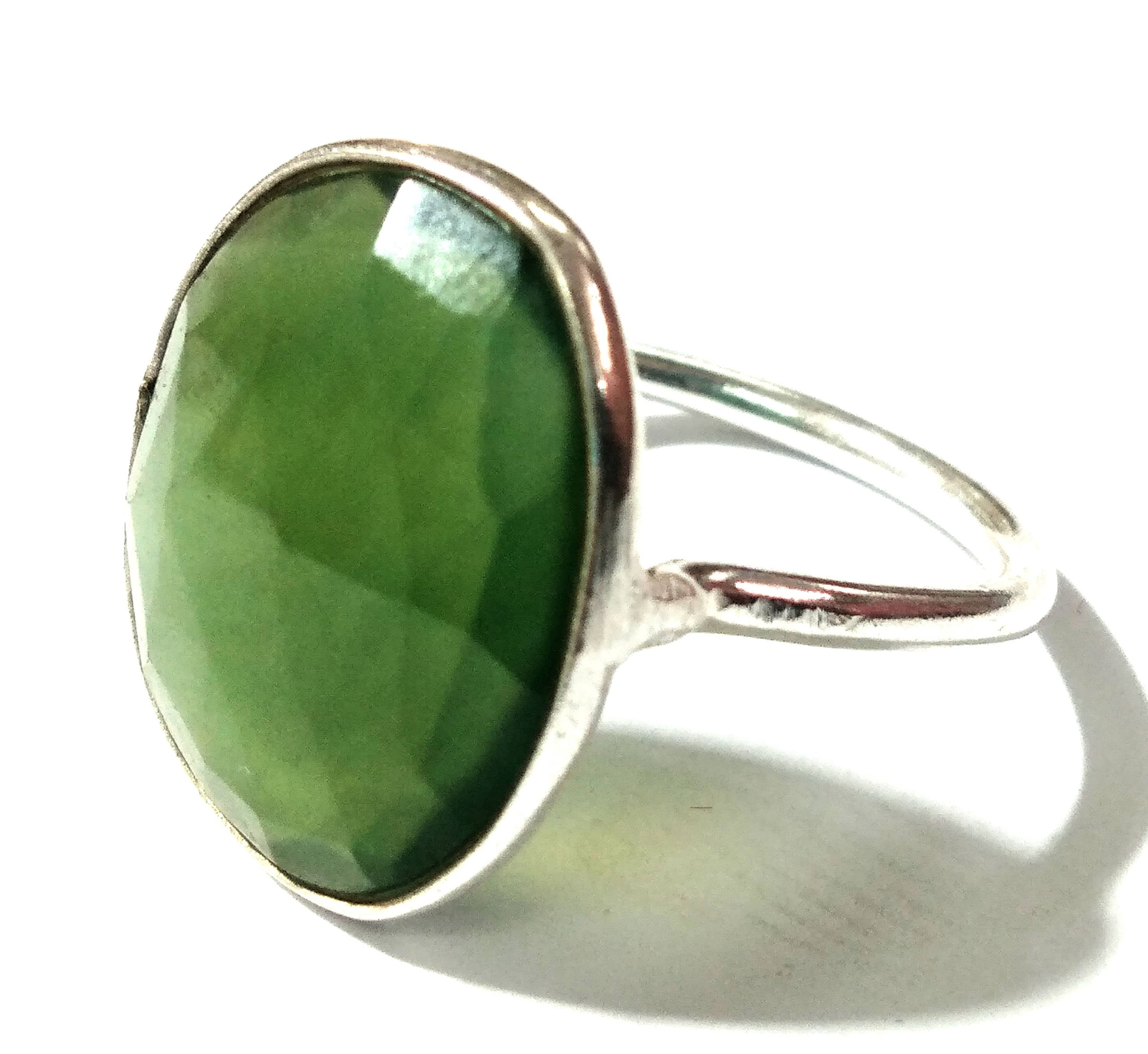 Natural Green Nephrite Jade Ring, 925 Starling Silver Ring, Top Quality Nice Color Gemstone Nephrite Jade Ring, Bezel Stylish Ring For Women
