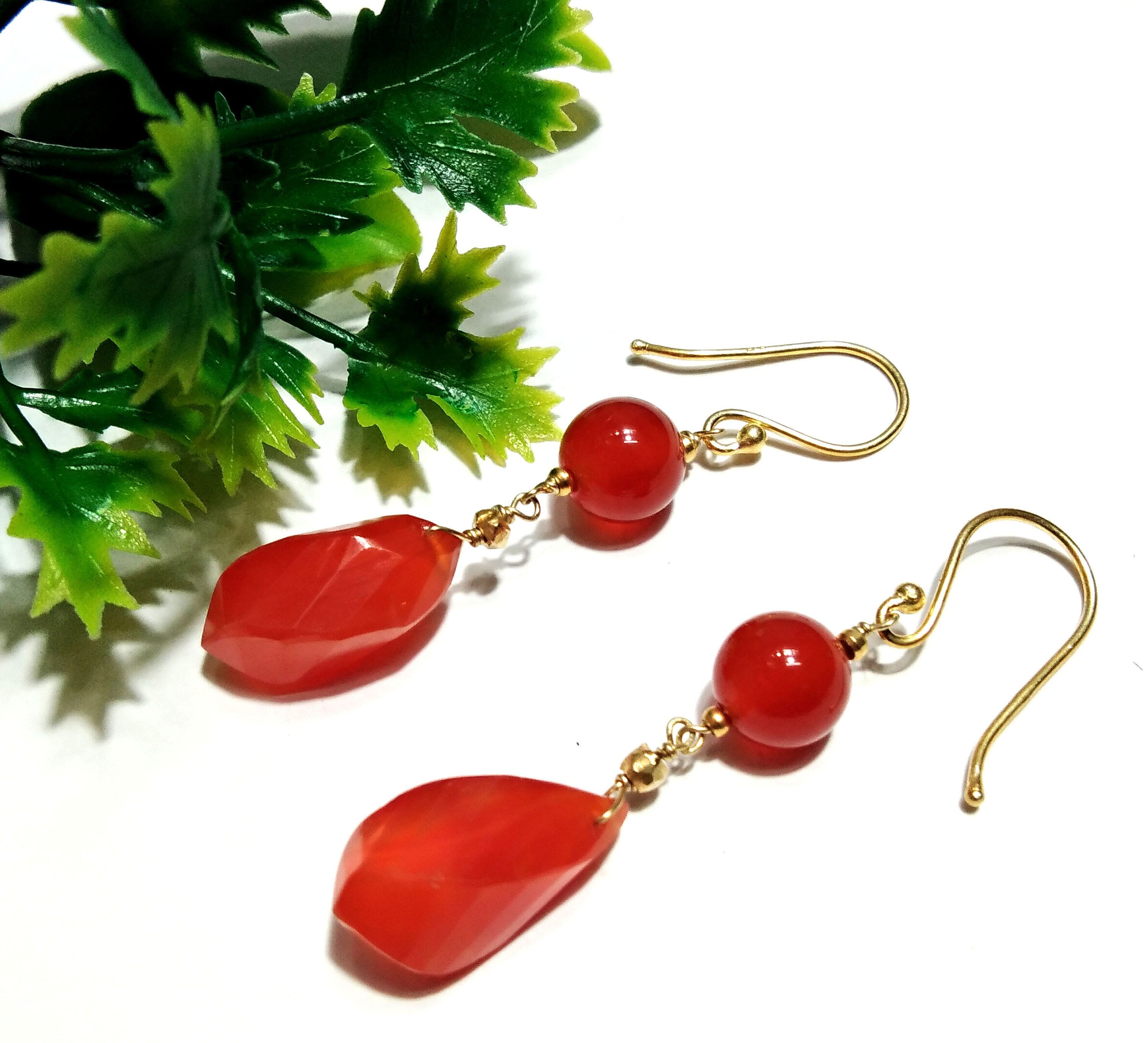 Natural Carnelian Gemstone Earrings, 925 Solid Sterling Silver With Gold Plated Earrings, For Girls & Women Earring, Gift Birthday Earrings