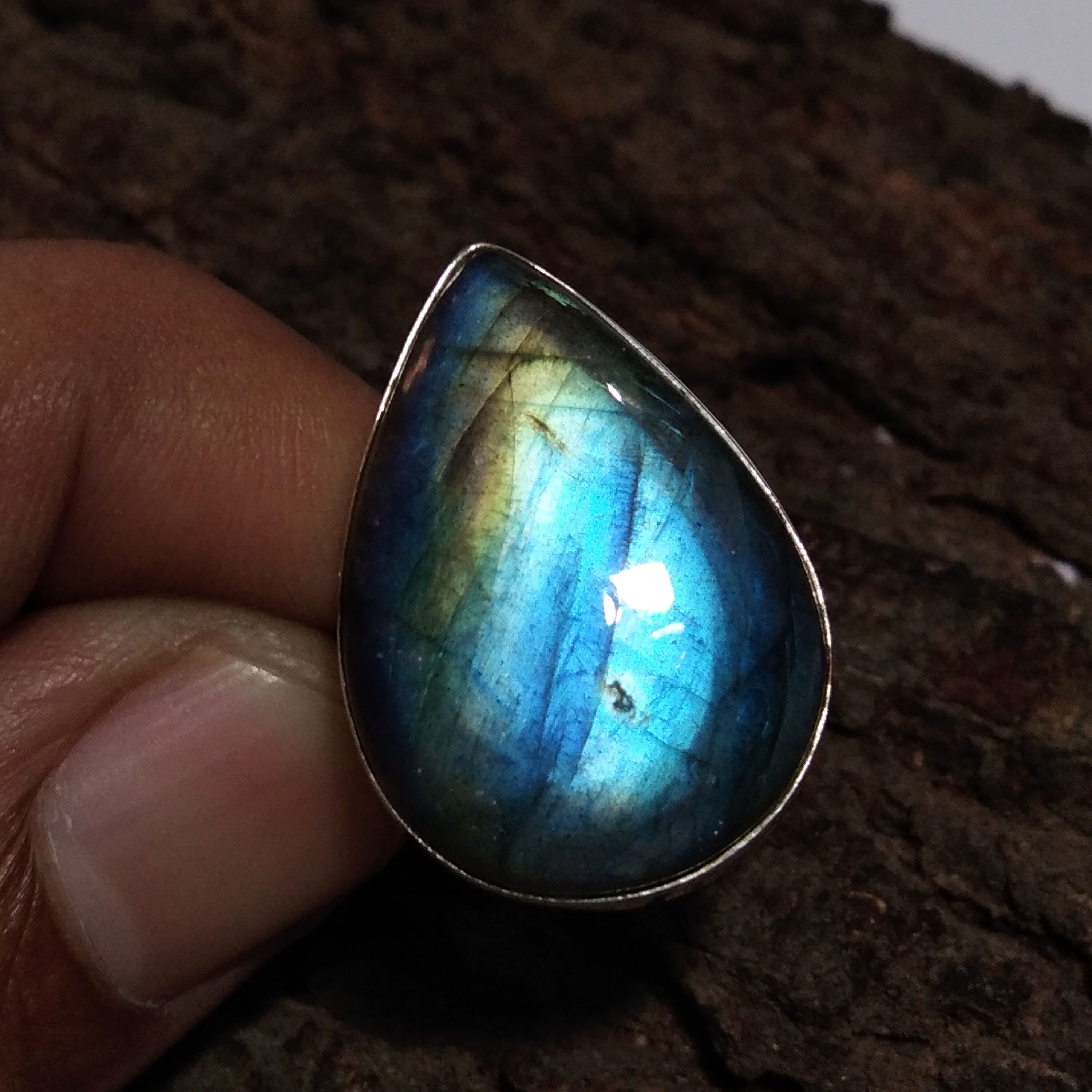 Natural Labradorite Blue Fire Gemstone Ring, 925 Solid Sterling Silver Ring, Labradorite Stone Size 25x18mm Handmade Ring Gift Birthday Ring