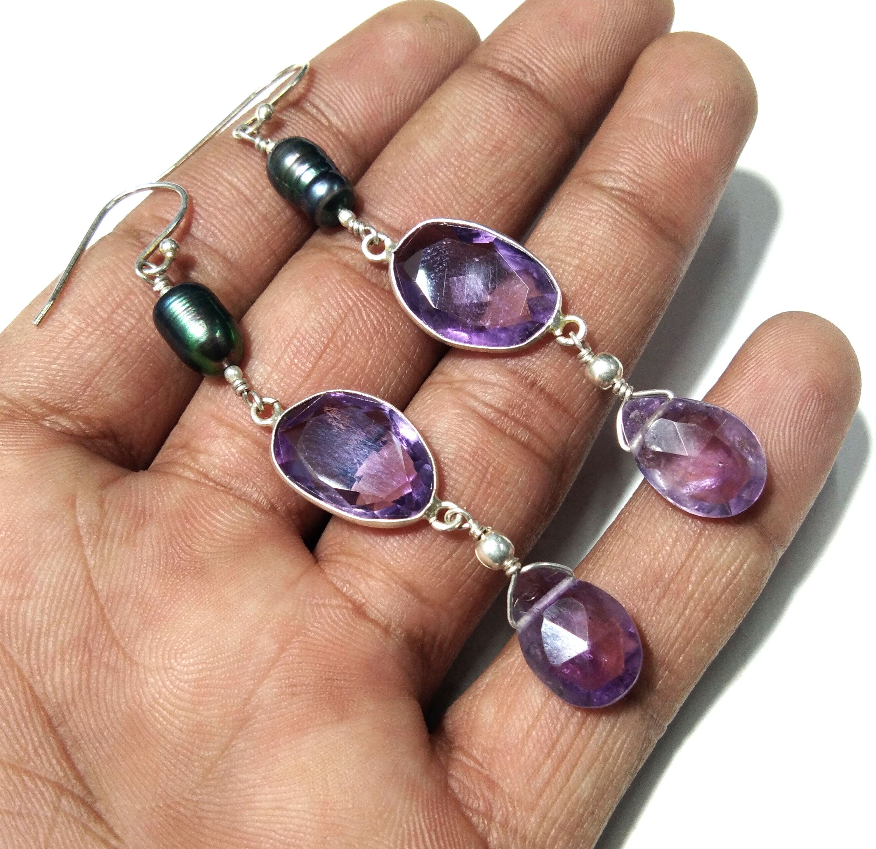 Natural Purple Amethyst Earrings, 925 Solid Starling Silver Earring, Amethyst Stone Handmade Earring, Gift Women Bridesmaid Earring Stone