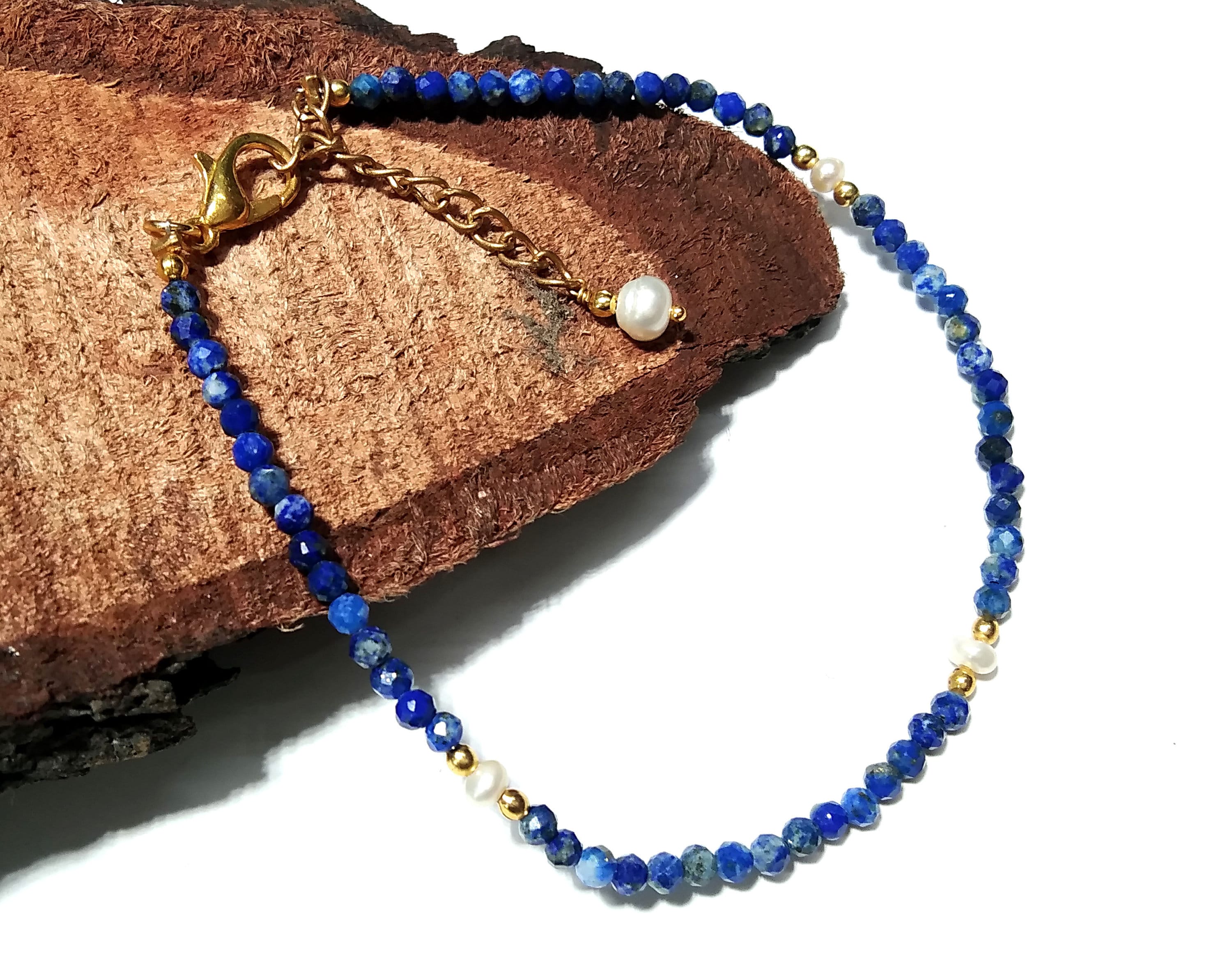 Natural Lapis Lazuli Faceted & Pearl Bracelet, 925 Sterling Silver Stone Bracelet, Top Amazing Quality Gold Silver Making Pearl Bracelet