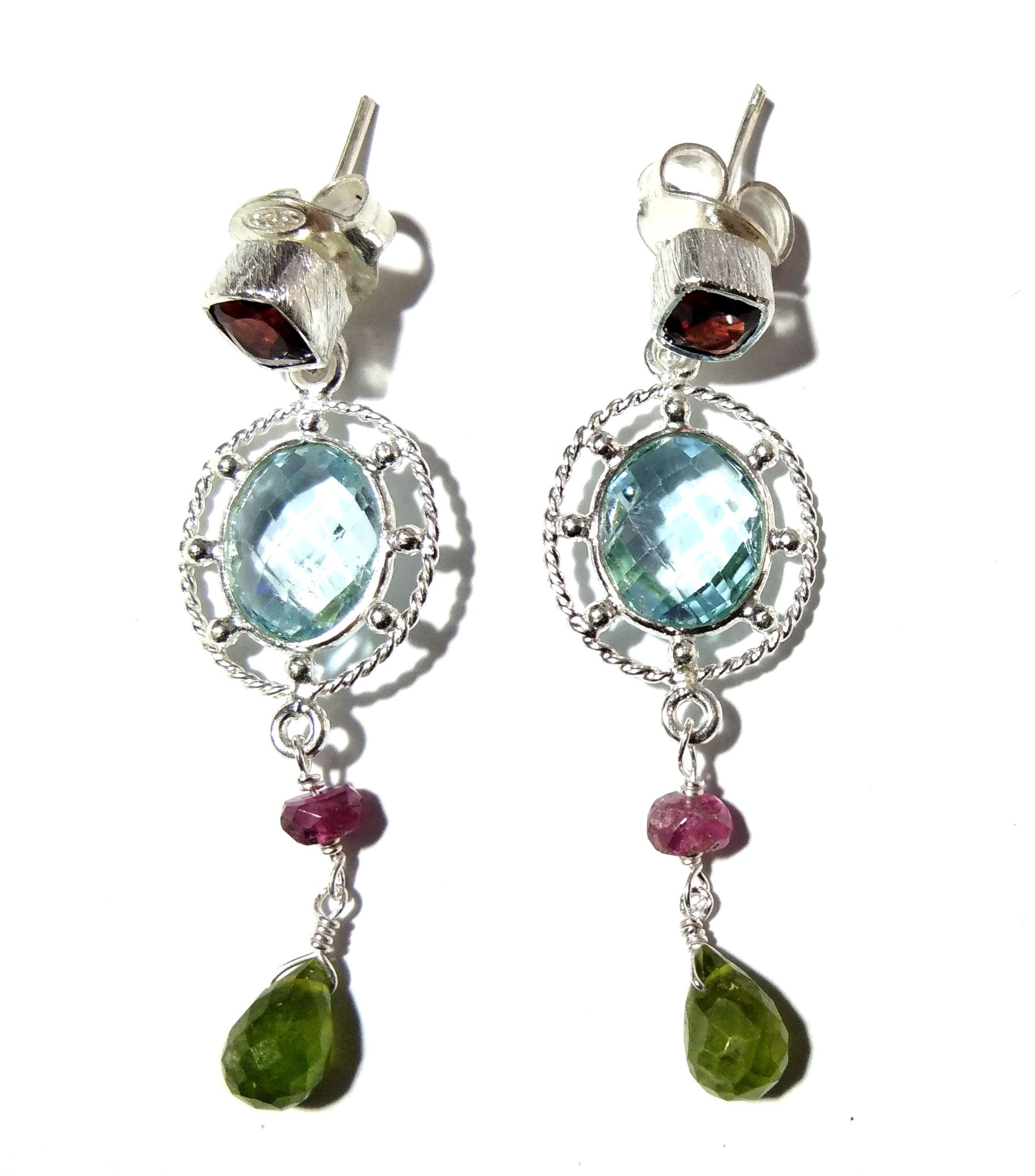 Blue Topaz Earring ! 925 Starling Silver Jewelry, Multi Gemstone Earring, Beautiful Nice Design Handmade Earring, For Gift Girls & Women.