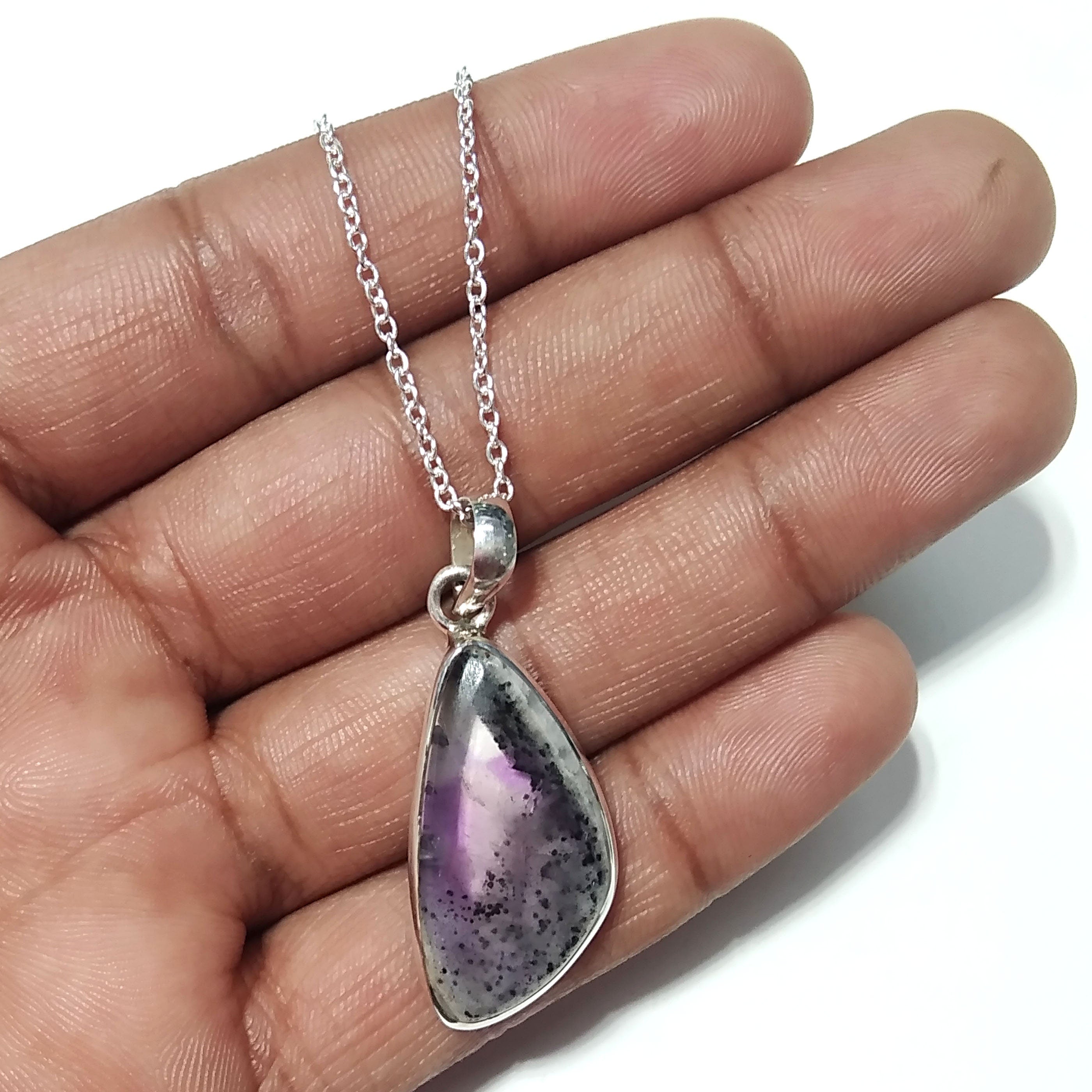 Natural Amethyst Gemstone Pendant Chain Necklace, 925 Sterling Silver Pendant Jewelry, Silver Close back Handmade Pendant Gift Birthstone