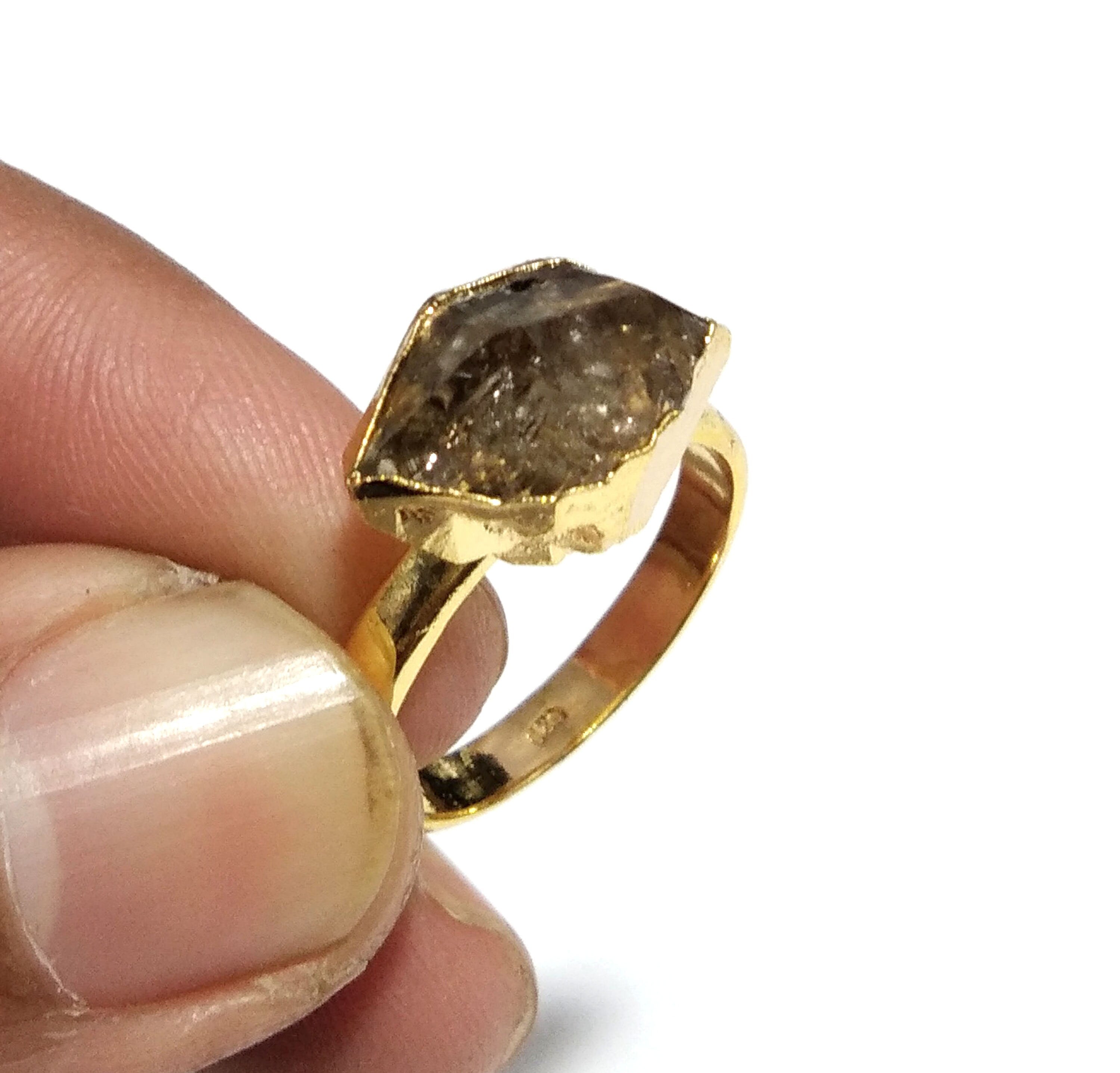 Herkimer Diamond Ring, Raw Herkimer Diamond Ring, 925 Sterling Silver Gold Plated Ring, Diamond Stone Size 15x10 mm Handmade Gift For Ring