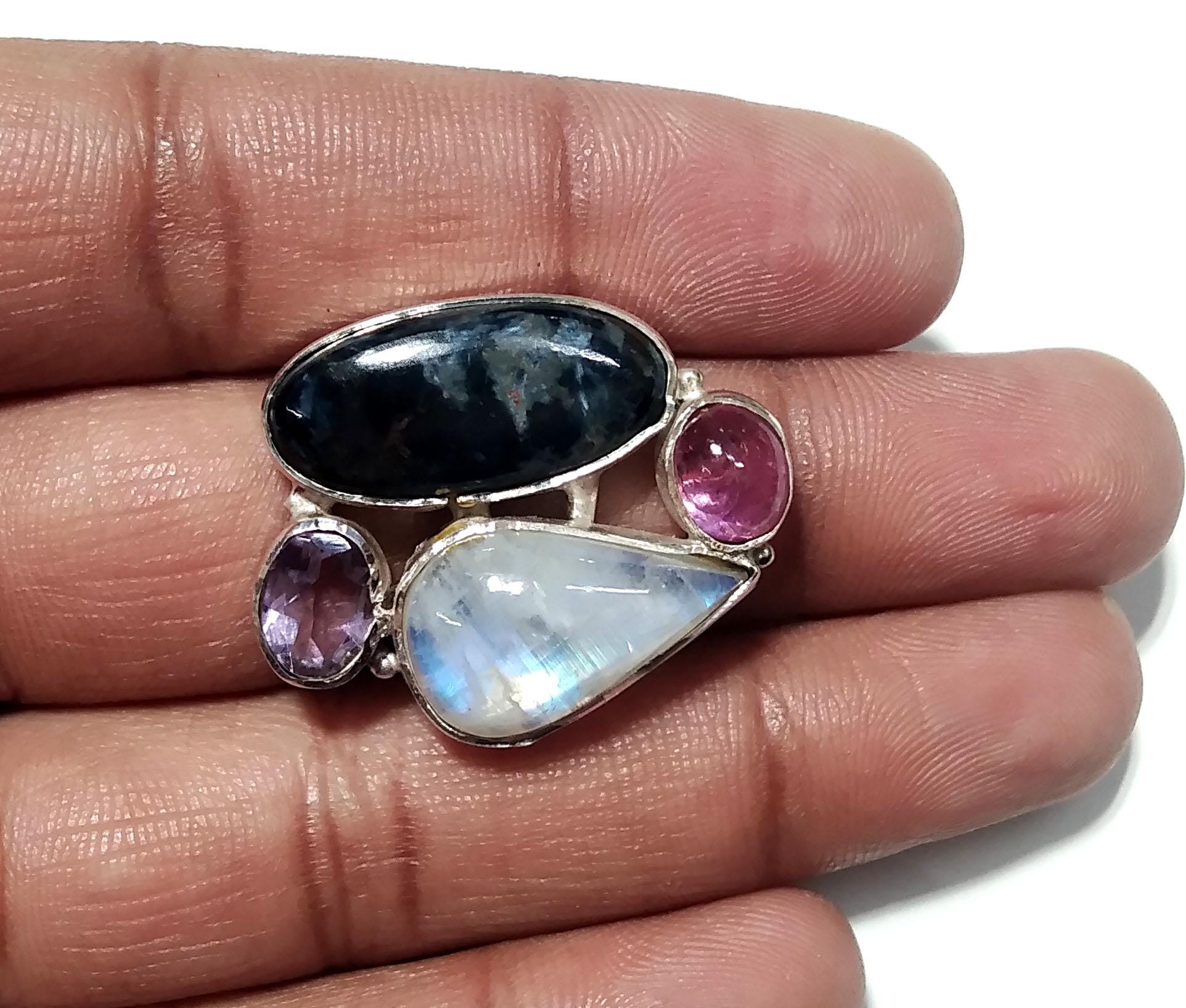 Pietersite,Rainbow Moonstone,Ruby And Amethyst Multi Stone Ring, 925 Solid Sterling Silver Jewelry, Natural Gemstone Ring, Handmade Jewelry.