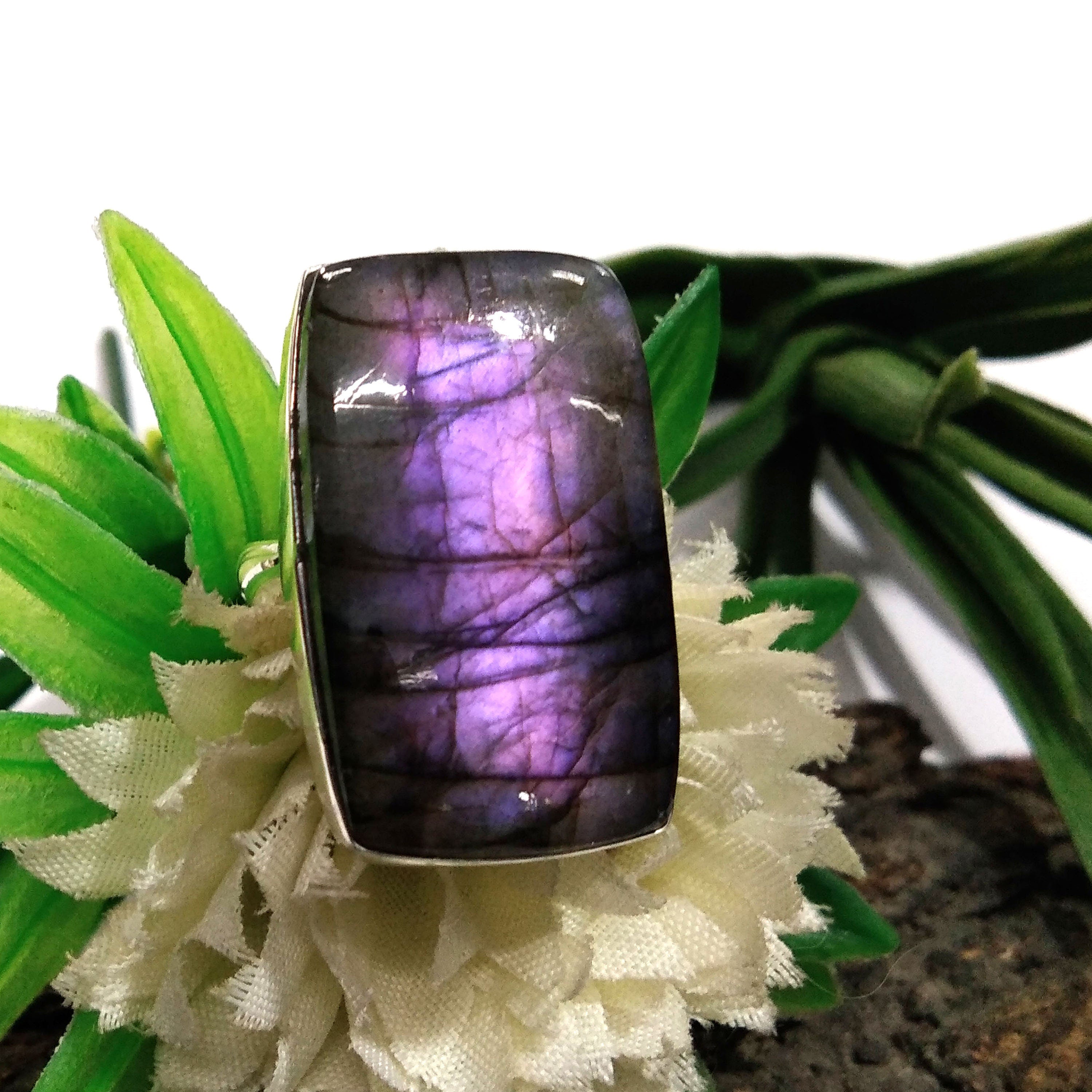 Natural Labradorite Purple Fire Gemstone Ring, Solid 925 Sterling Silver Ring, Labradorite Stone Size 29x18 mm Handmade Gift Ring Jewelry
