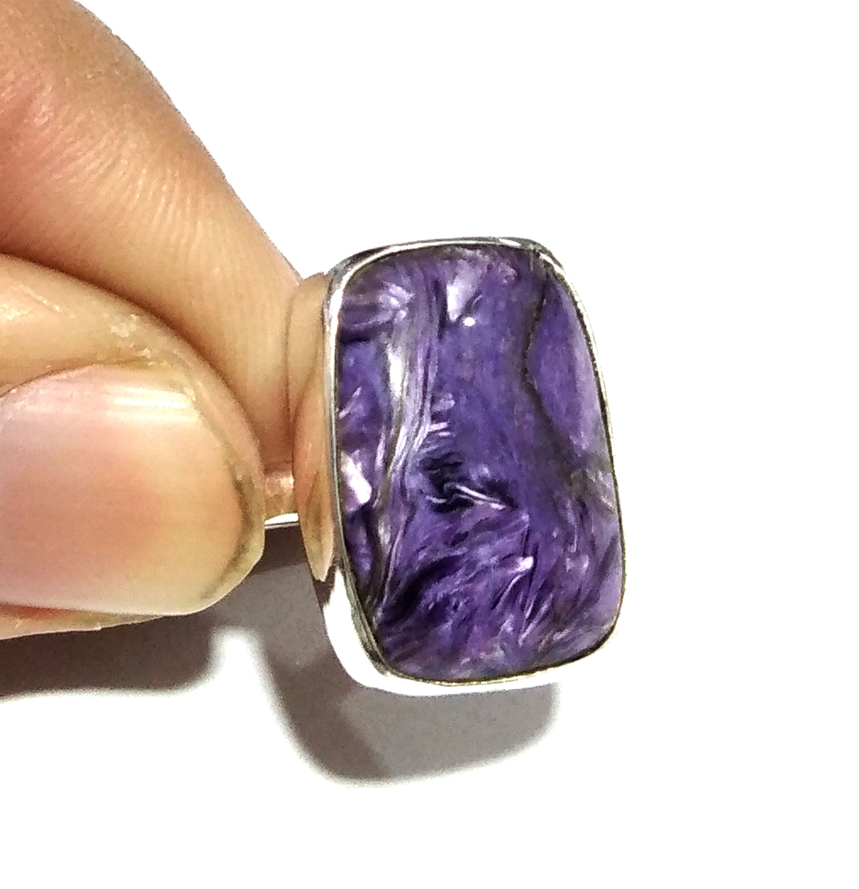 Natural Charoite Gemstone Ring, 925 Solid Sterling Silver Ring, Purple Charoite Stone Size 20x15mm Handmade Ring, Gift Birthday Ring Jewelry