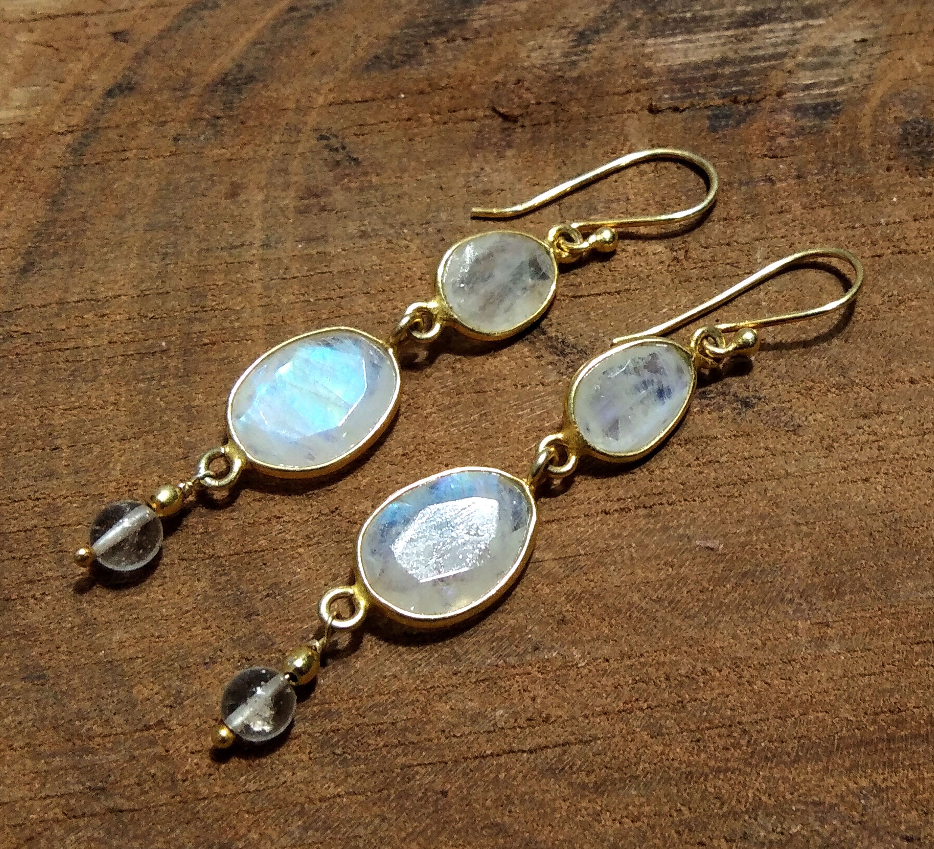 Rainbow Moonstone Earring ! 925 Starling Silver With Gold Plated Earring, Natural Gemstone Earring, Silver Bezel Handmade Earring For Gift.