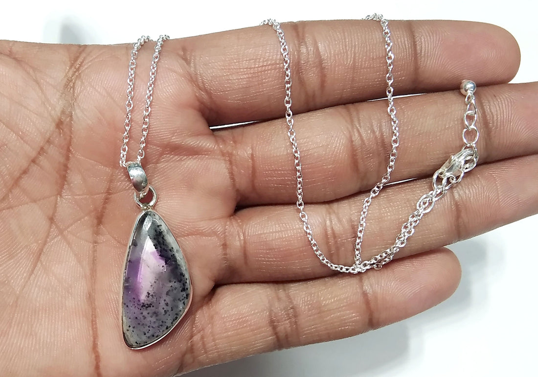 Natural Amethyst Gemstone Pendant Chain Necklace, 925 Sterling Silver Pendant Jewelry, Silver Close back Handmade Pendant Gift Birthstone