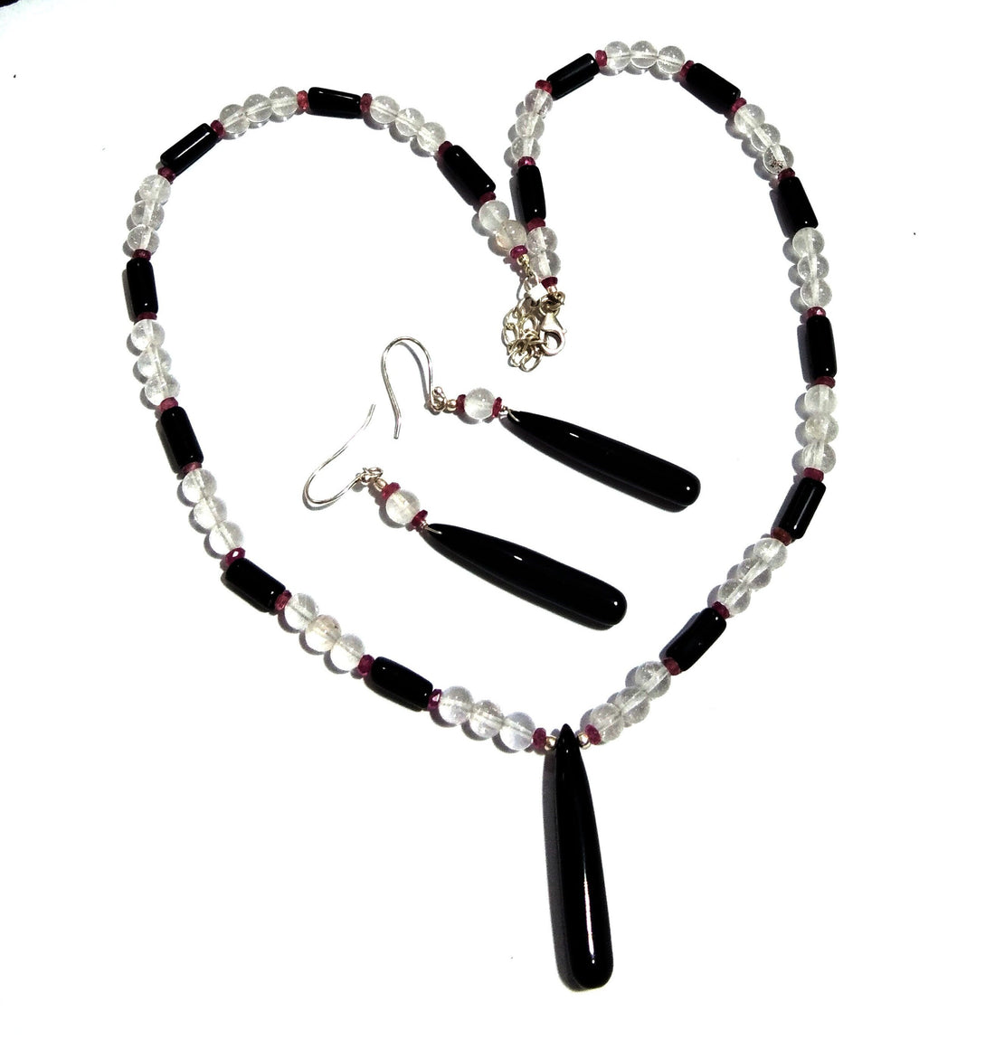 Natural Black Onyx/Crystal Beads Necklace Set Jewelry, 925 Sterling Silver Necklace, Beaded Necklace Statement for Gift Jewelry