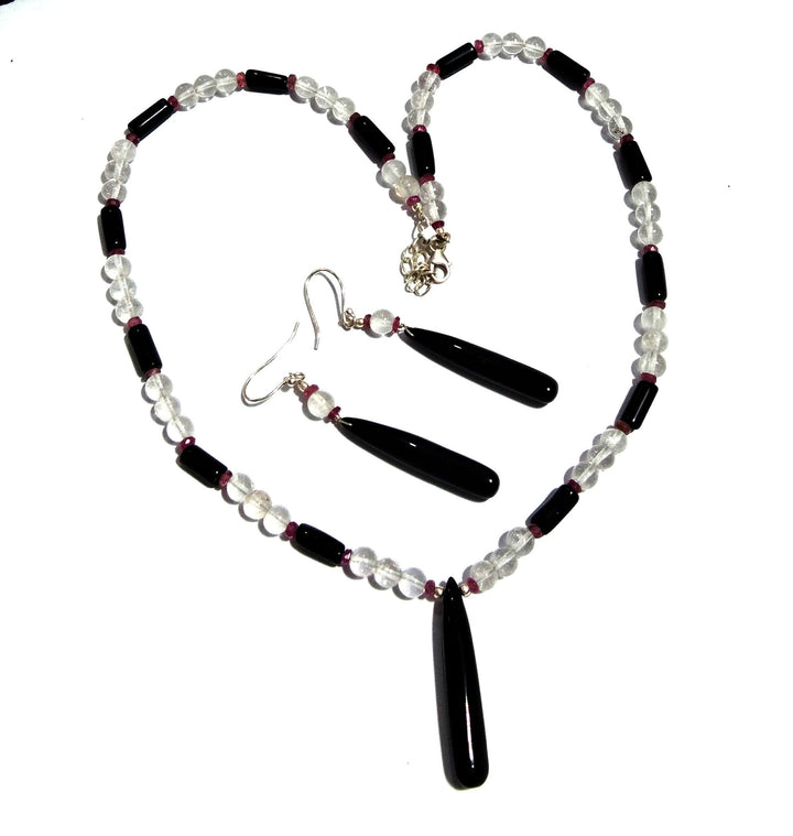 Natural Black Onyx/Crystal Beads Necklace Set Jewelry, 925 Sterling Silver Necklace, Beaded Necklace Statement for Gift Jewelry