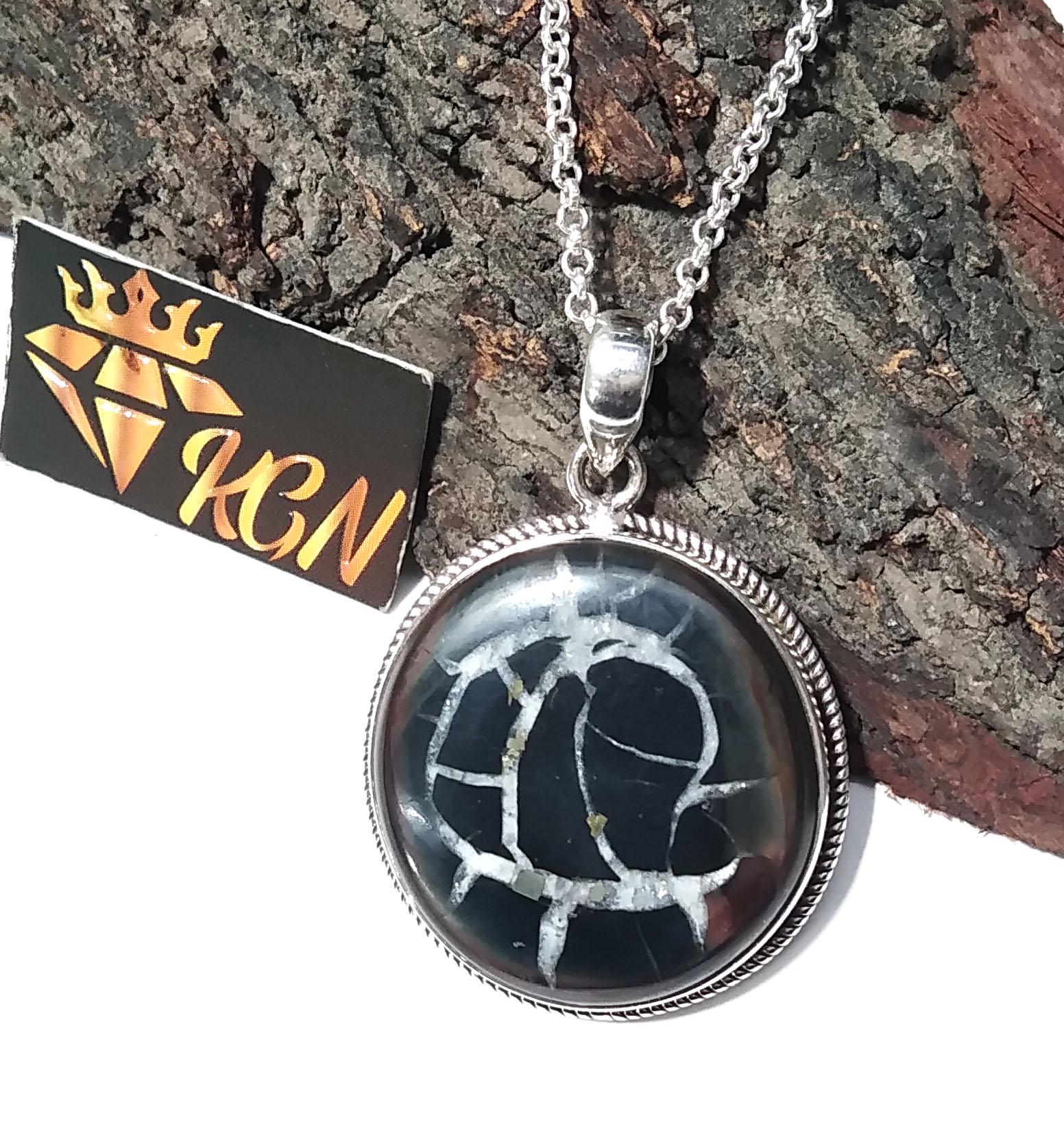 Natural Septarian Gemstone Pendant Chain Necklace, Amazing Design Septarian Stone Pendant, Solid 925 Sterling Silver Pendant, Gif For Her