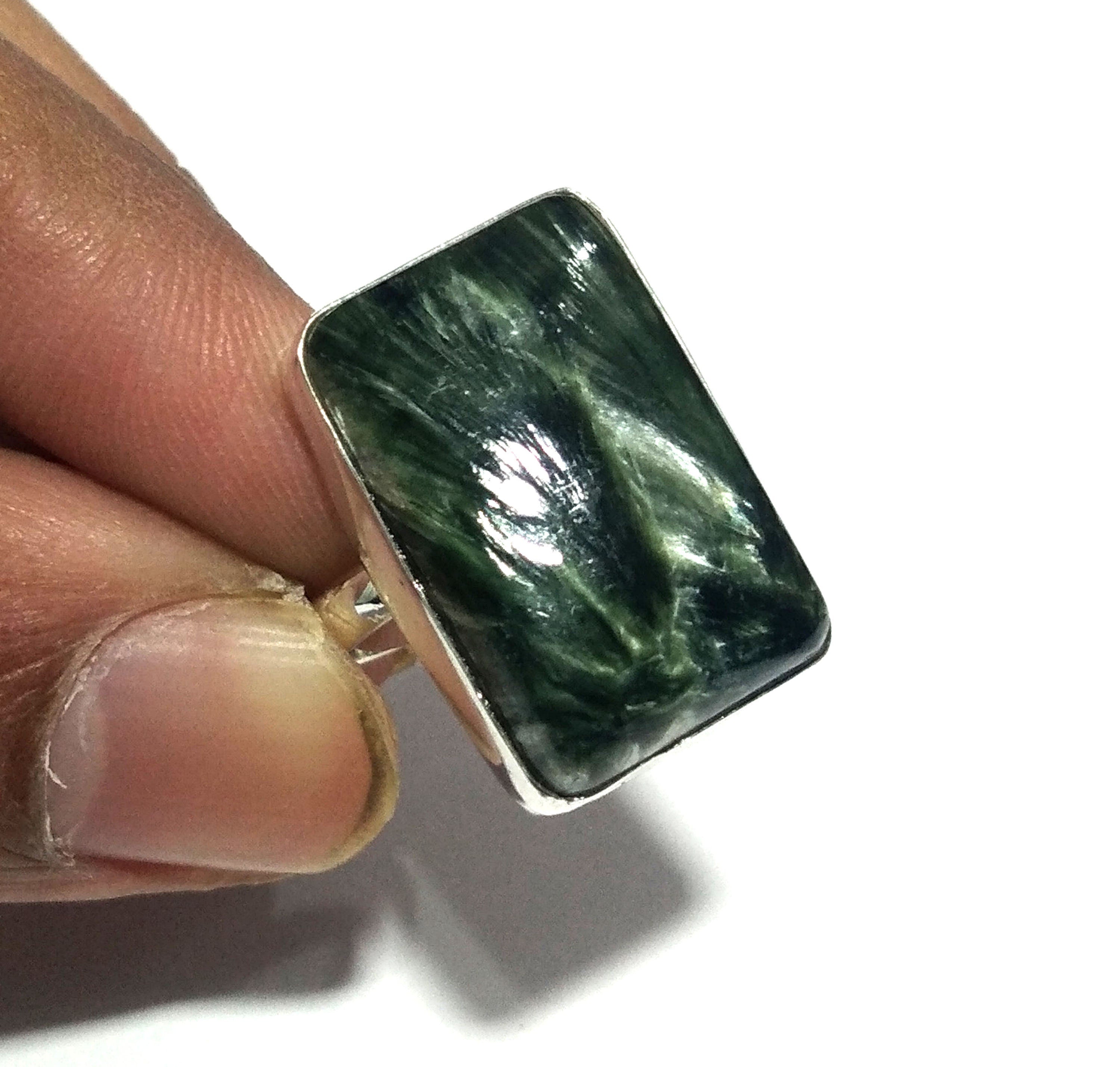 Natural Green Seraphinite Gemstone Ring, 925 Solid Sterling Silver Ring, Seraphinite Stone Size 21x14 mm Handmade Ring, Gift Promise Ring
