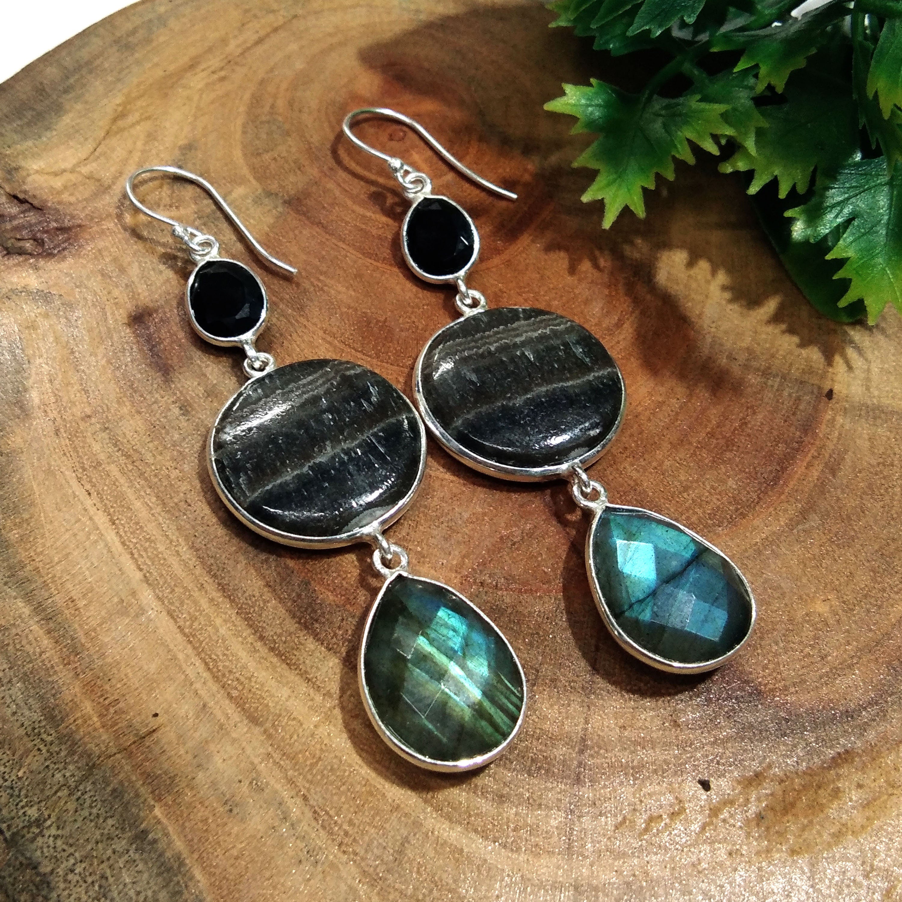 Natural Labradorite / Zebra Jasper Gemstone Earring, 925 Solid Starling Silver Earring, Stone Size 20x20mm to 17x13 mm Handmade Gift Earring