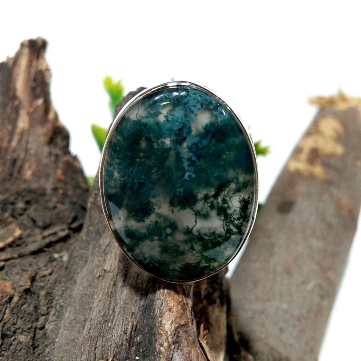 Natural Moss Agate Gemstone Ring, 925 Solid Sterling Silver Ring, A+++ Moss Agate Stone Size 26x20 mm Handmade Ring, Gift Birthday Ring