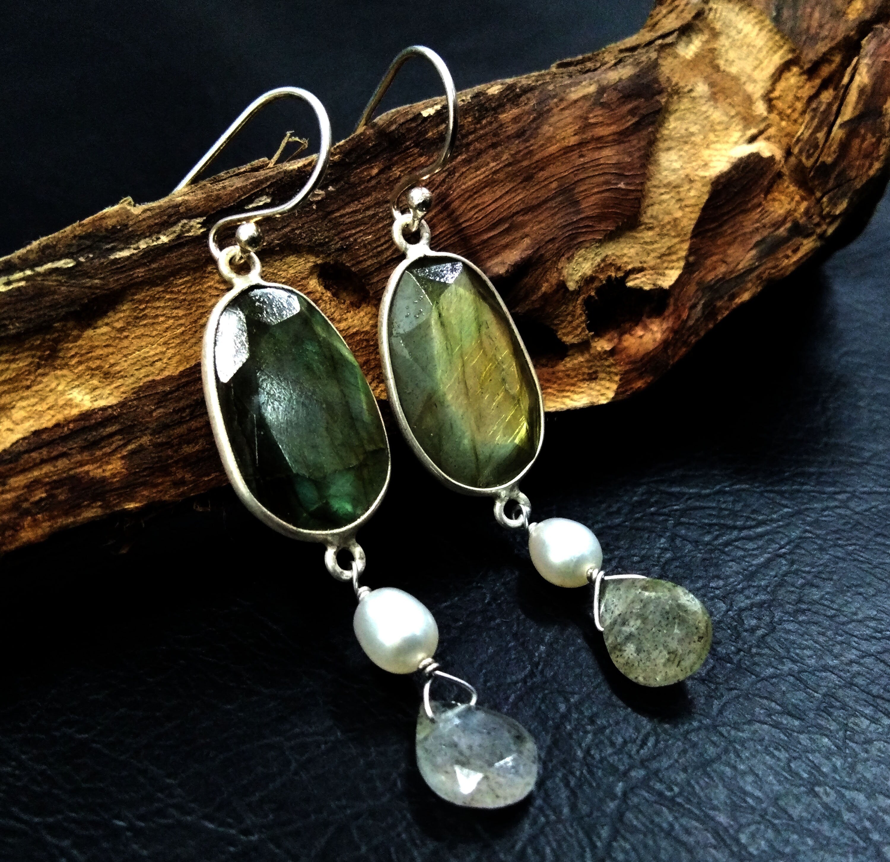 Natural Labradorite Yellow Fire Stone Earring, 925 Solid Starling Silver Earring, Labradorite Stone Handmade Gift Christmas Women Earring