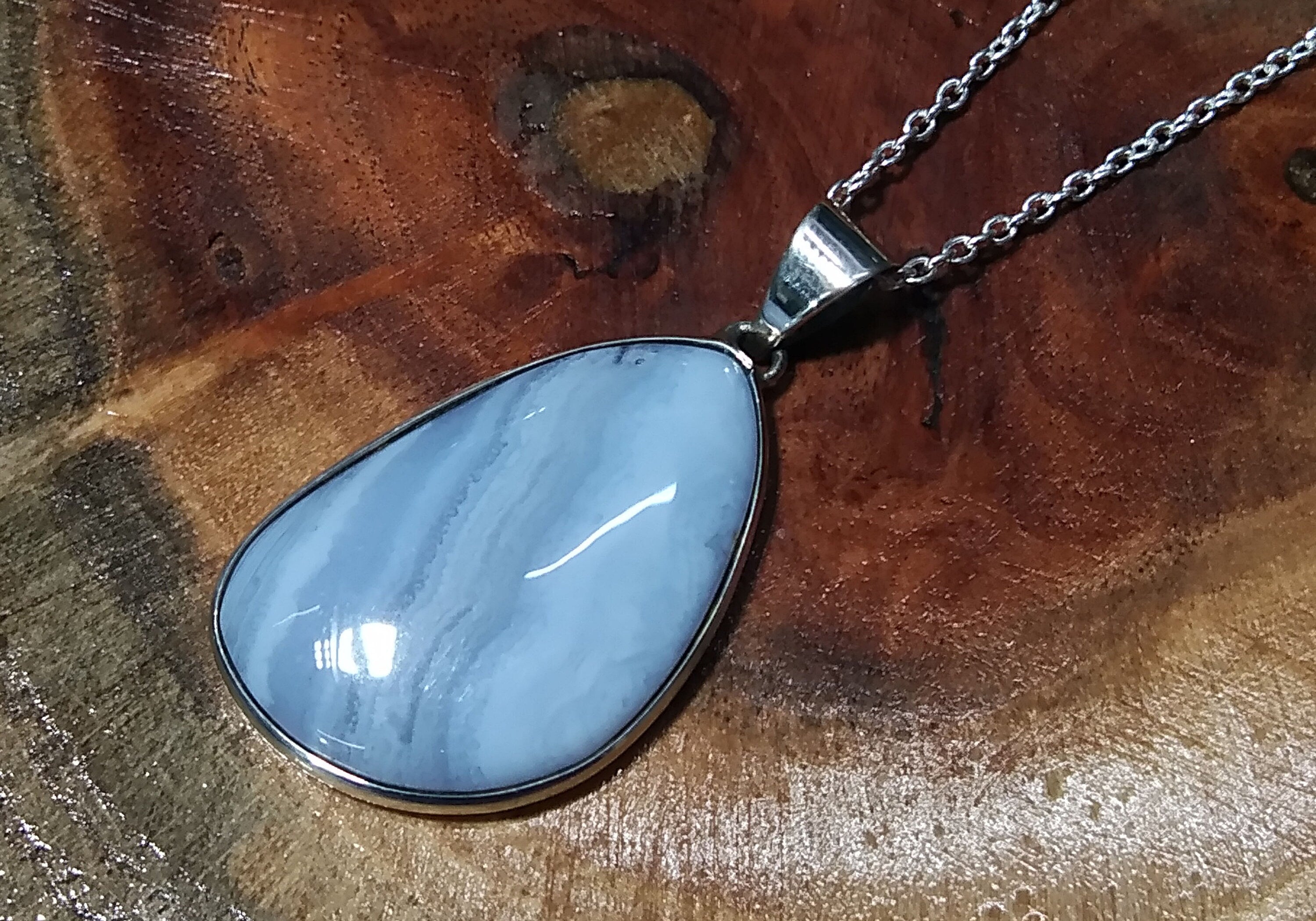 Blue Lace Agate Gemstone Pendant, Solid 925 Sterling Silver Handmade Jewelry, Blue Lace Agate Pendant Chain Necklace, Gift For Girls & Women